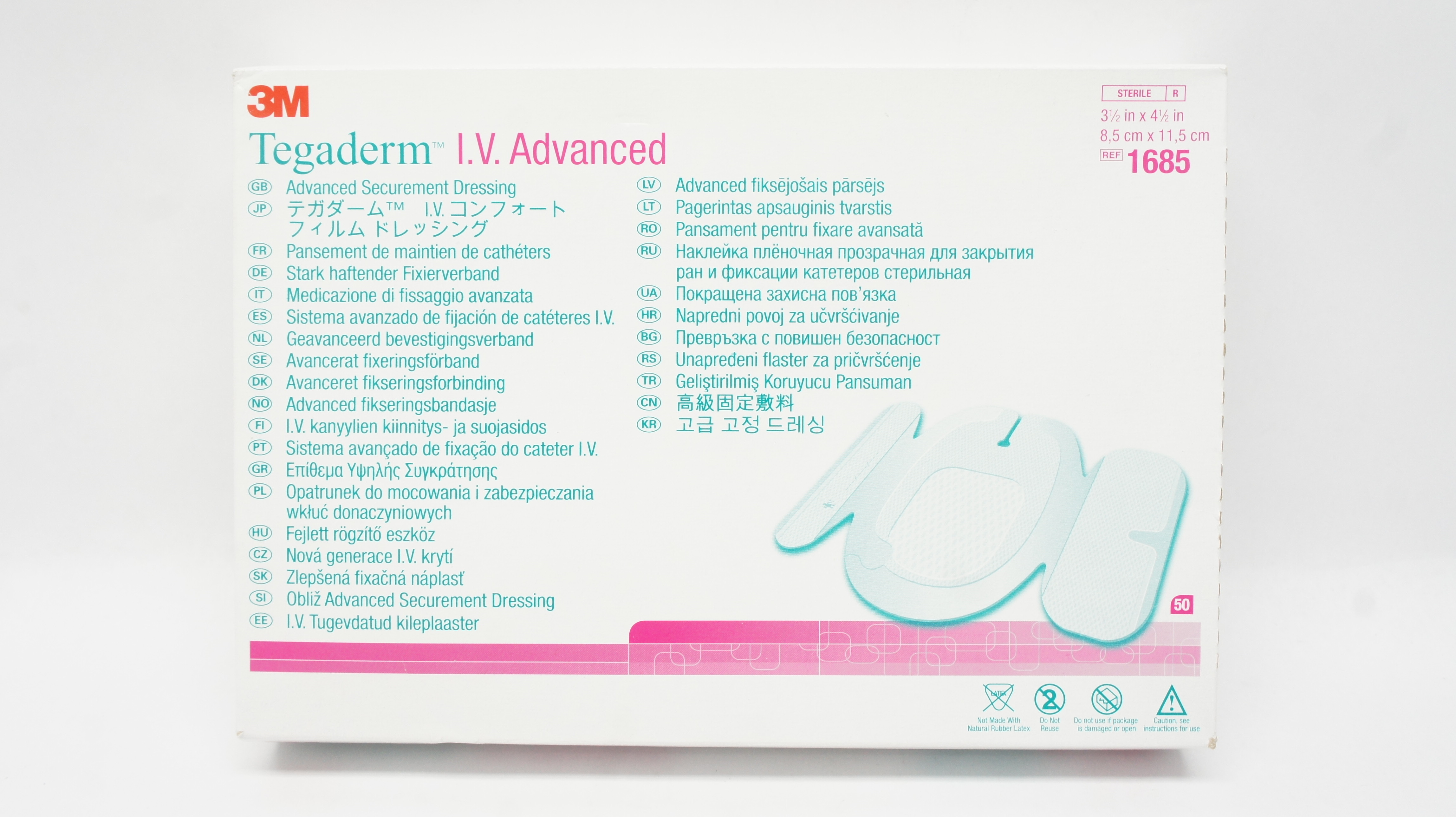 3M 1685 Tegaderm IV Advanced Securement Dressing 3-1/2 x 4-1/2 inch - Box of 50