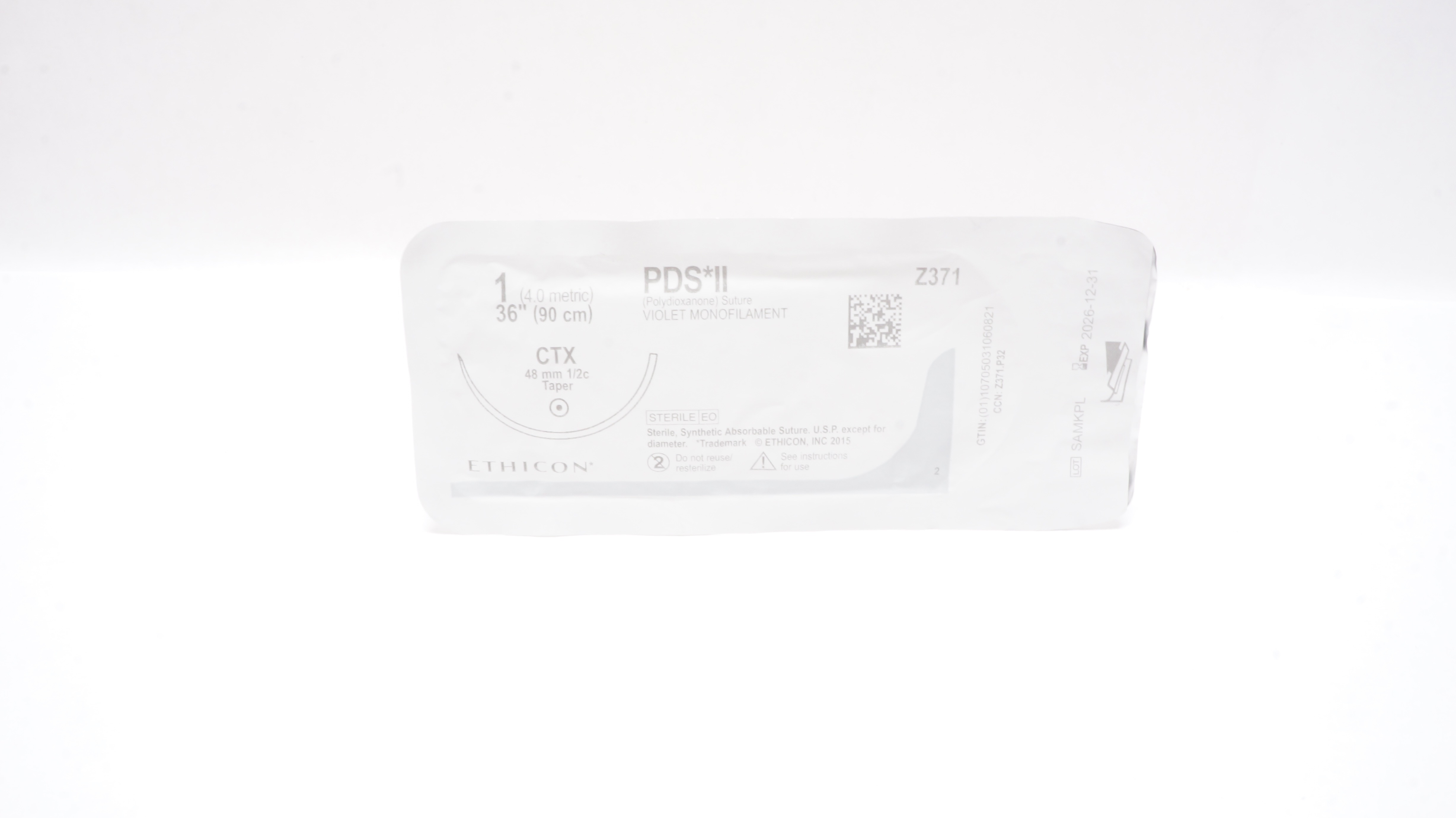 Ethicon Z371 1 PDS II Polydioxanone Stre CTX, 48mm 1/2c Taper, 36inch