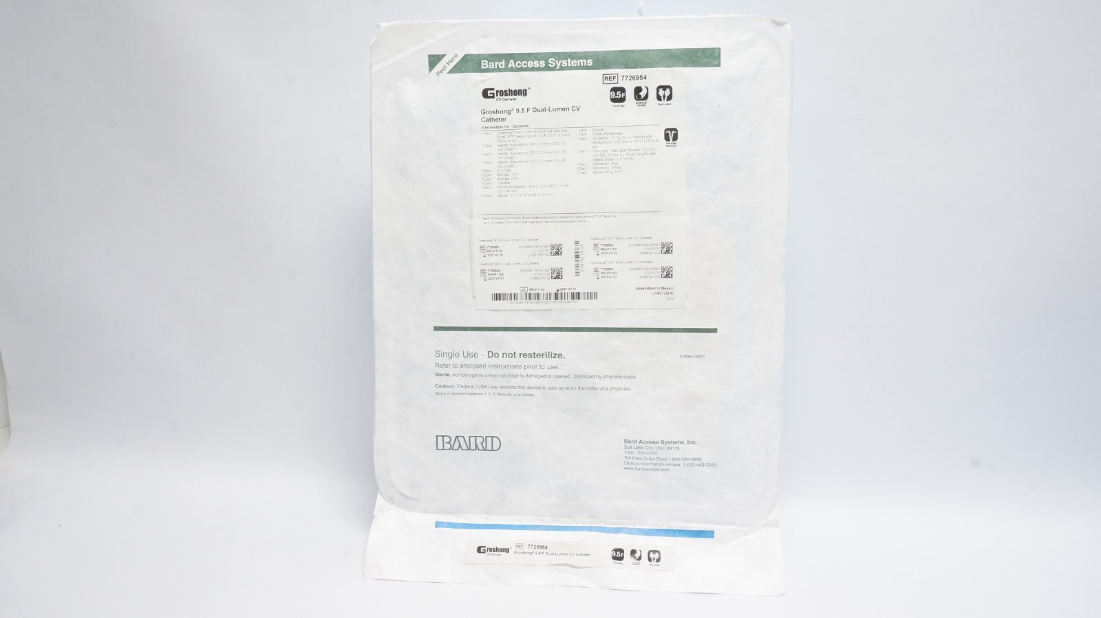 Bard 7726954 Groshong 9.5F Dual-Lumen CV Catheter