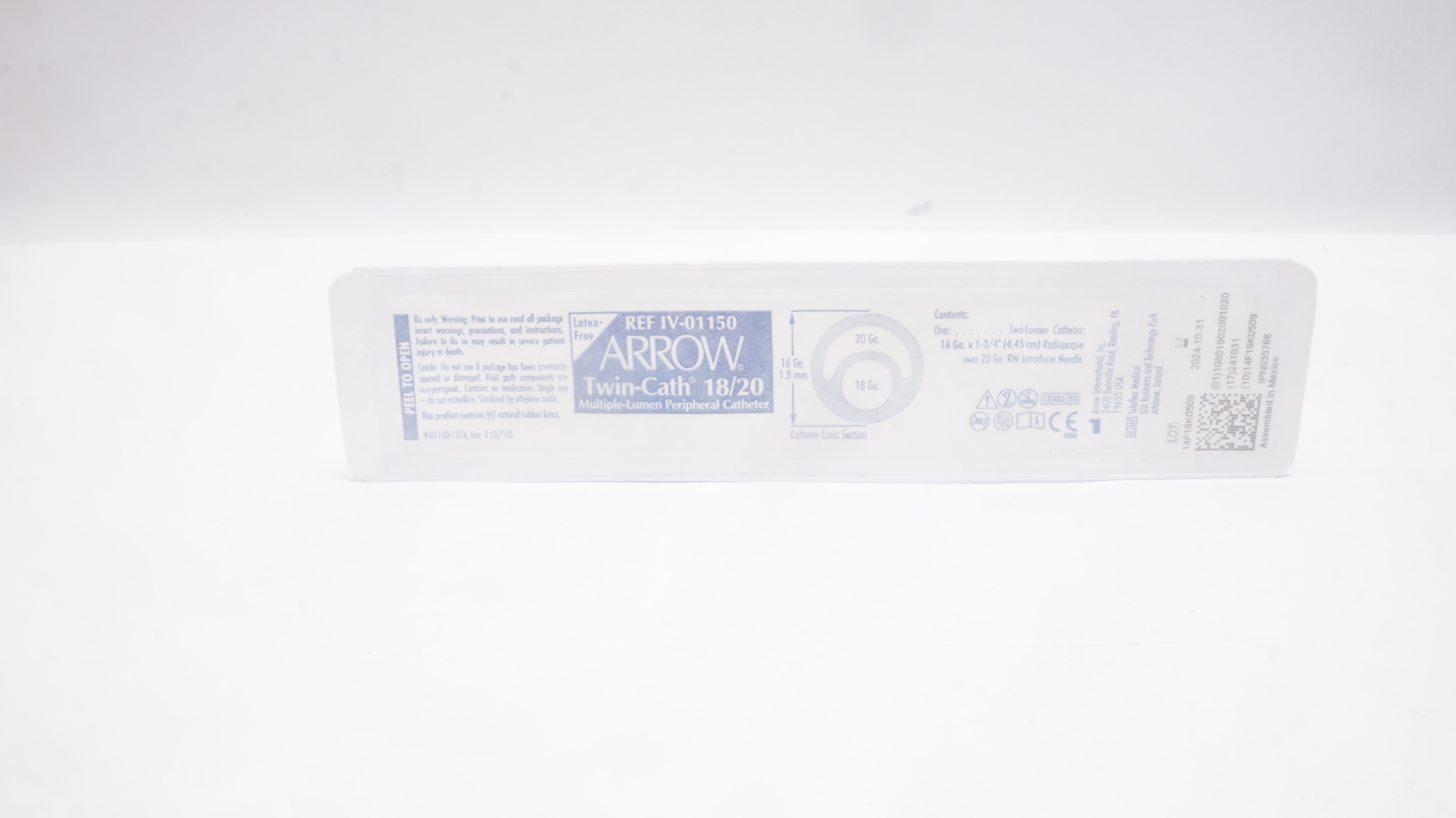 Arrow IV-01150 Twin-Cath 18/20 Multiple-Lumen Peripheral Cath. 16Ga x1-3/4inch