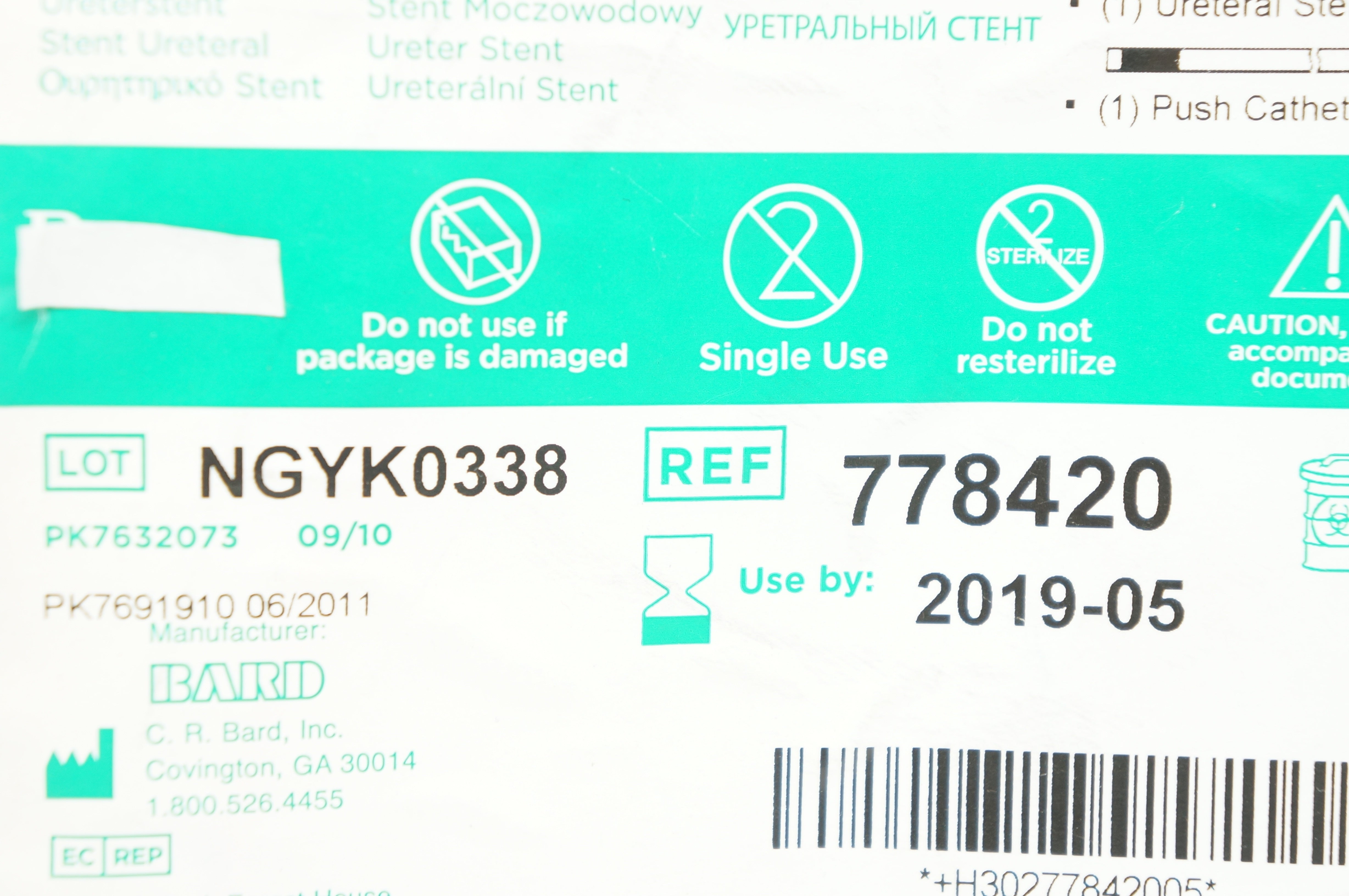 Bard 778420 InLay Ureteral Stnt Size: 4.7Fr x 20cm (x)