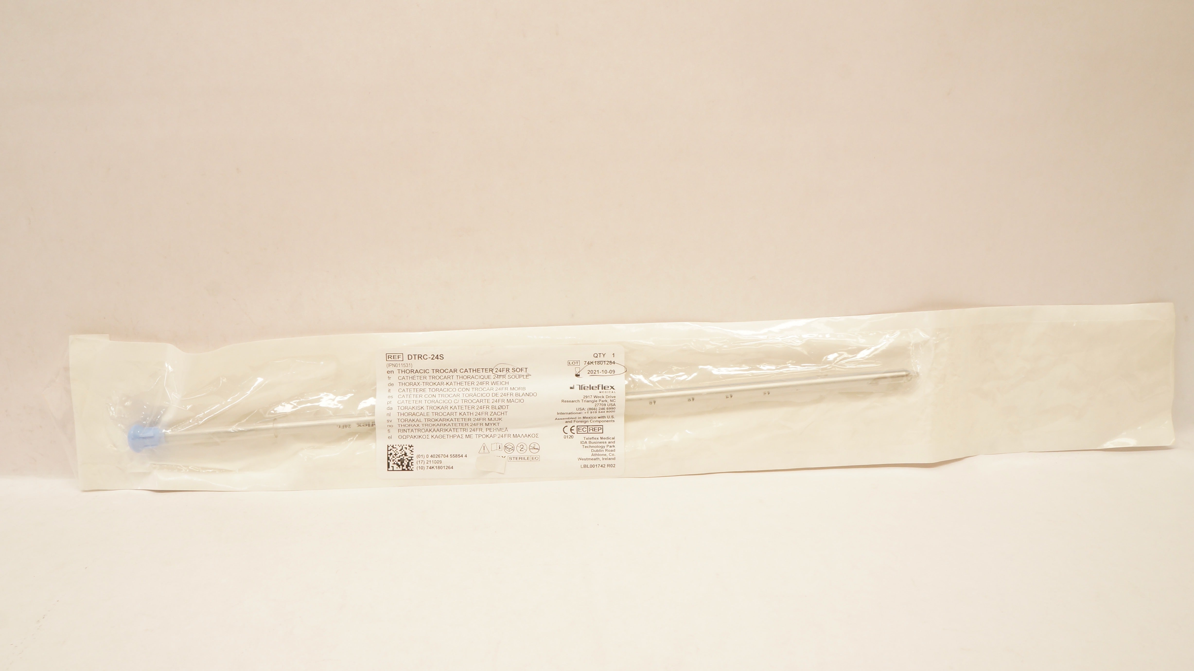 Teleflex DTRC-24S Thoracic Trocar Cath. Soft, 24 Fr (x)