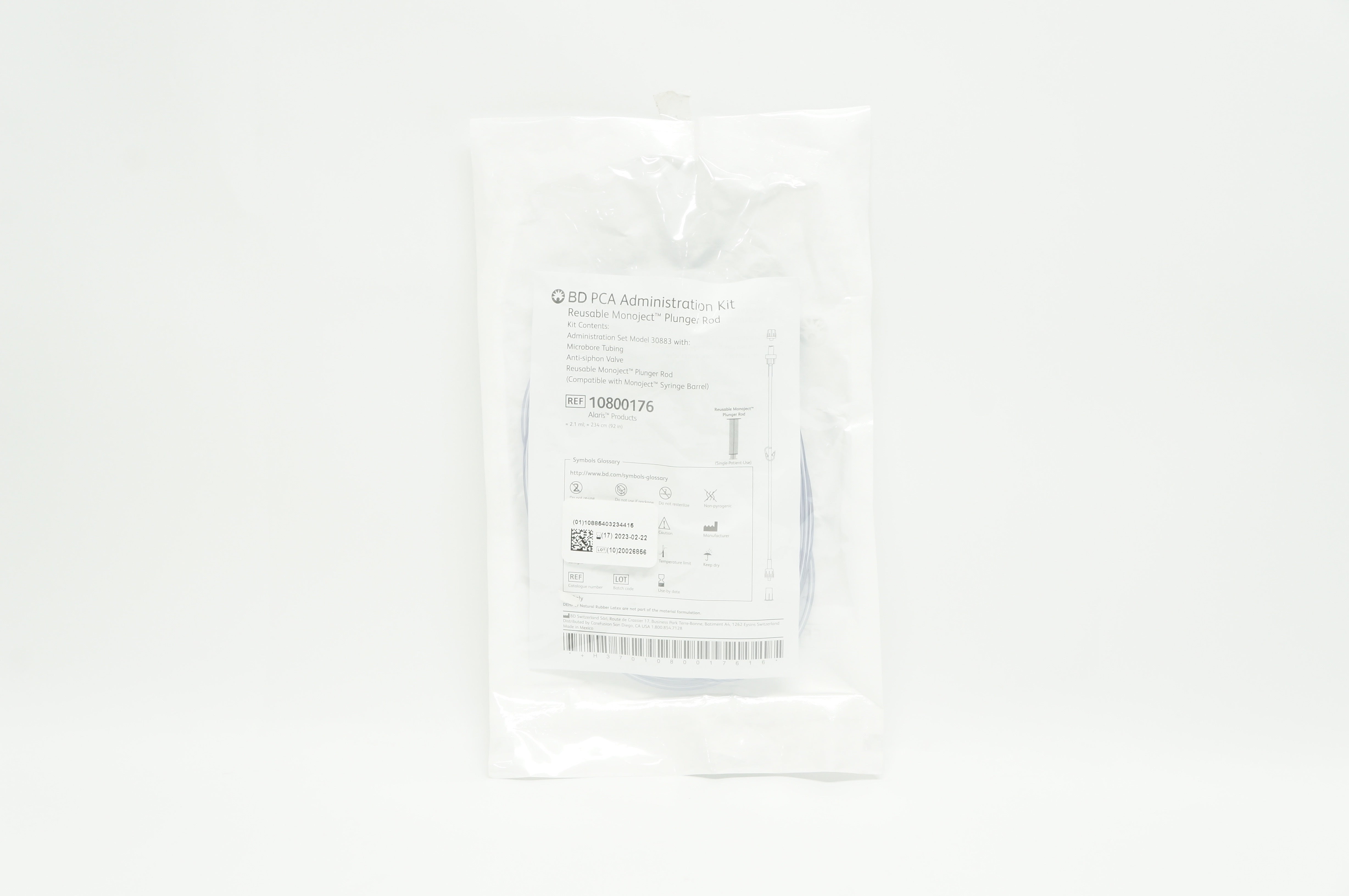 BD 10800176 PCA Administration Kit Reusable Monoject Pluger Rod