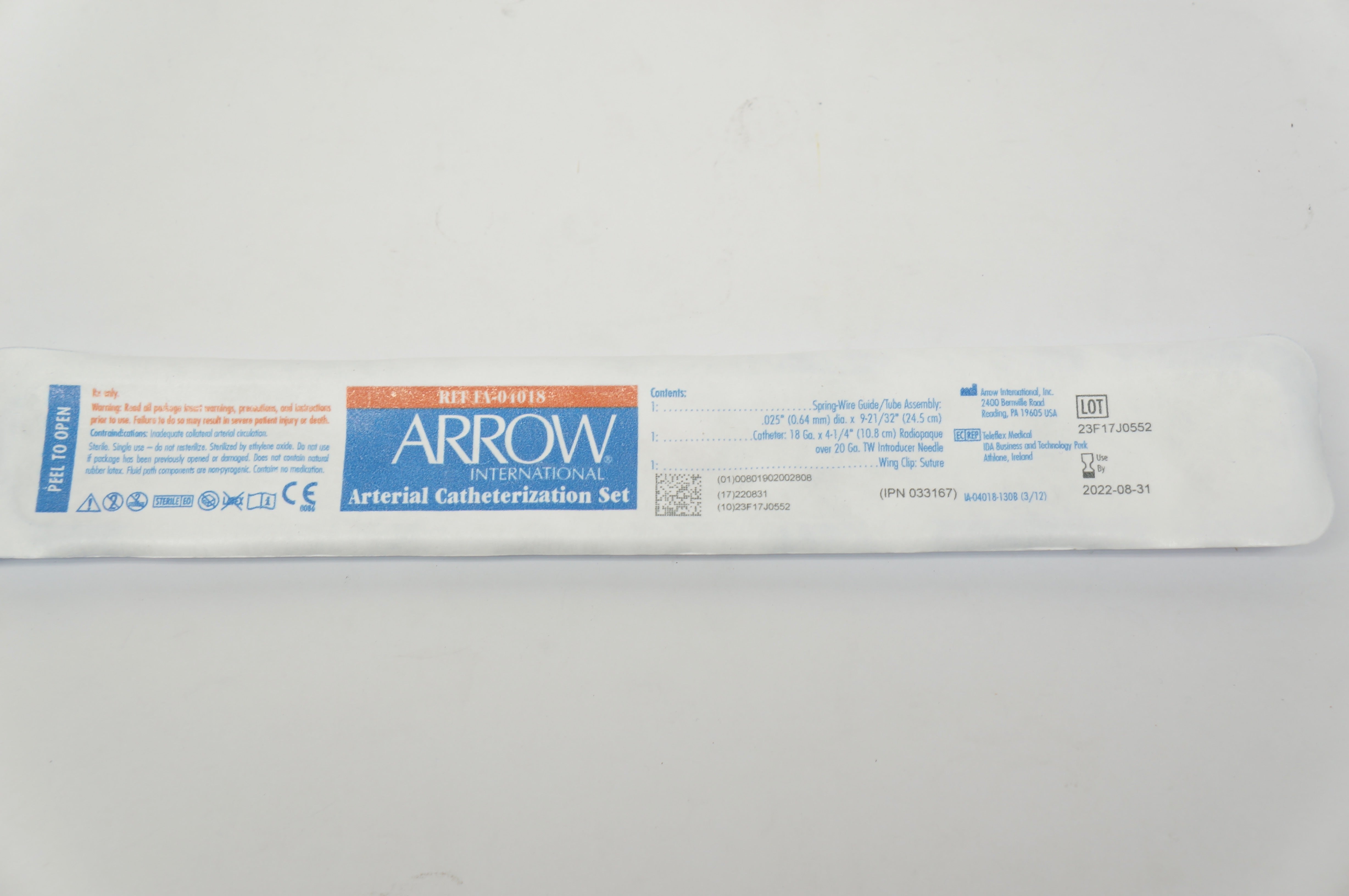 Arrow RA-04018 Radial Artery Cath. Set 18Ga x 1-3/4inch (x)