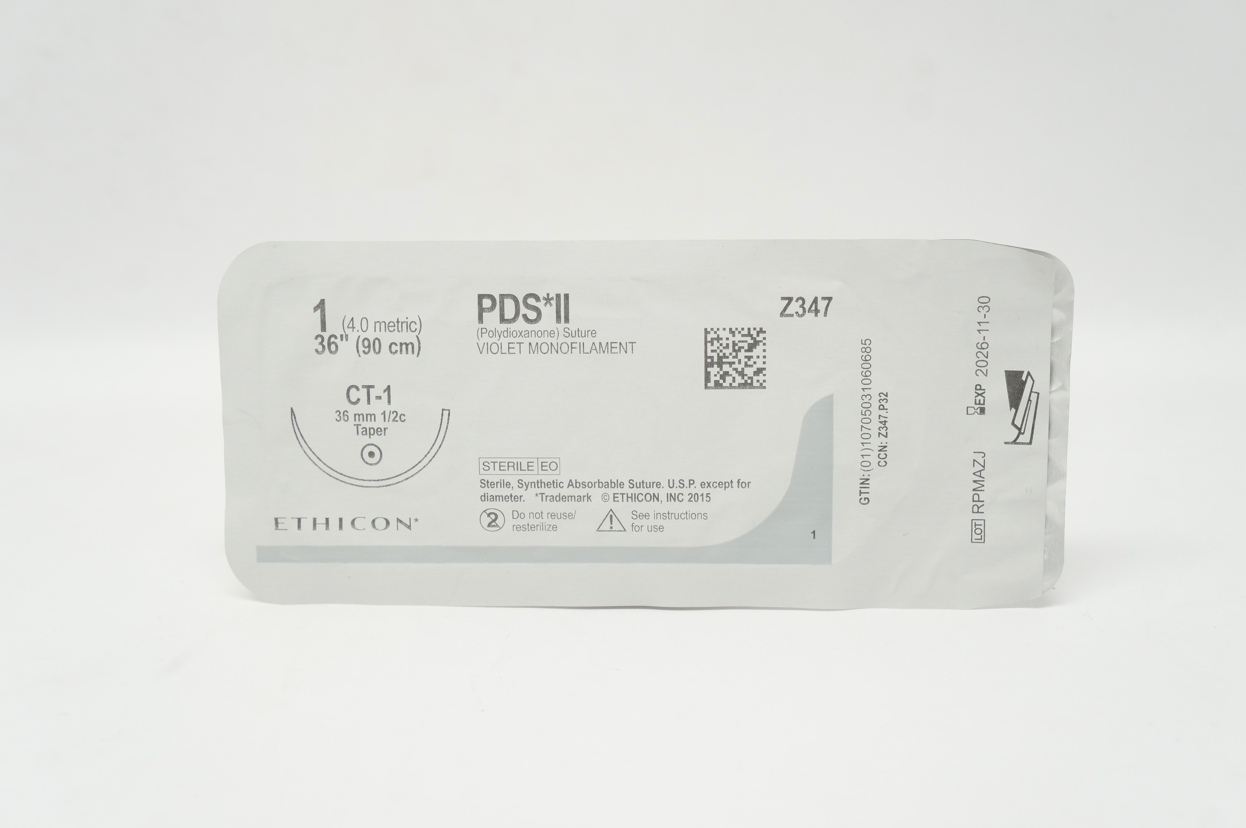 Ethicon Z347 1 PDS II Polydioxanone Stre CT-1, 36mm 1/2c Taper, 36inch