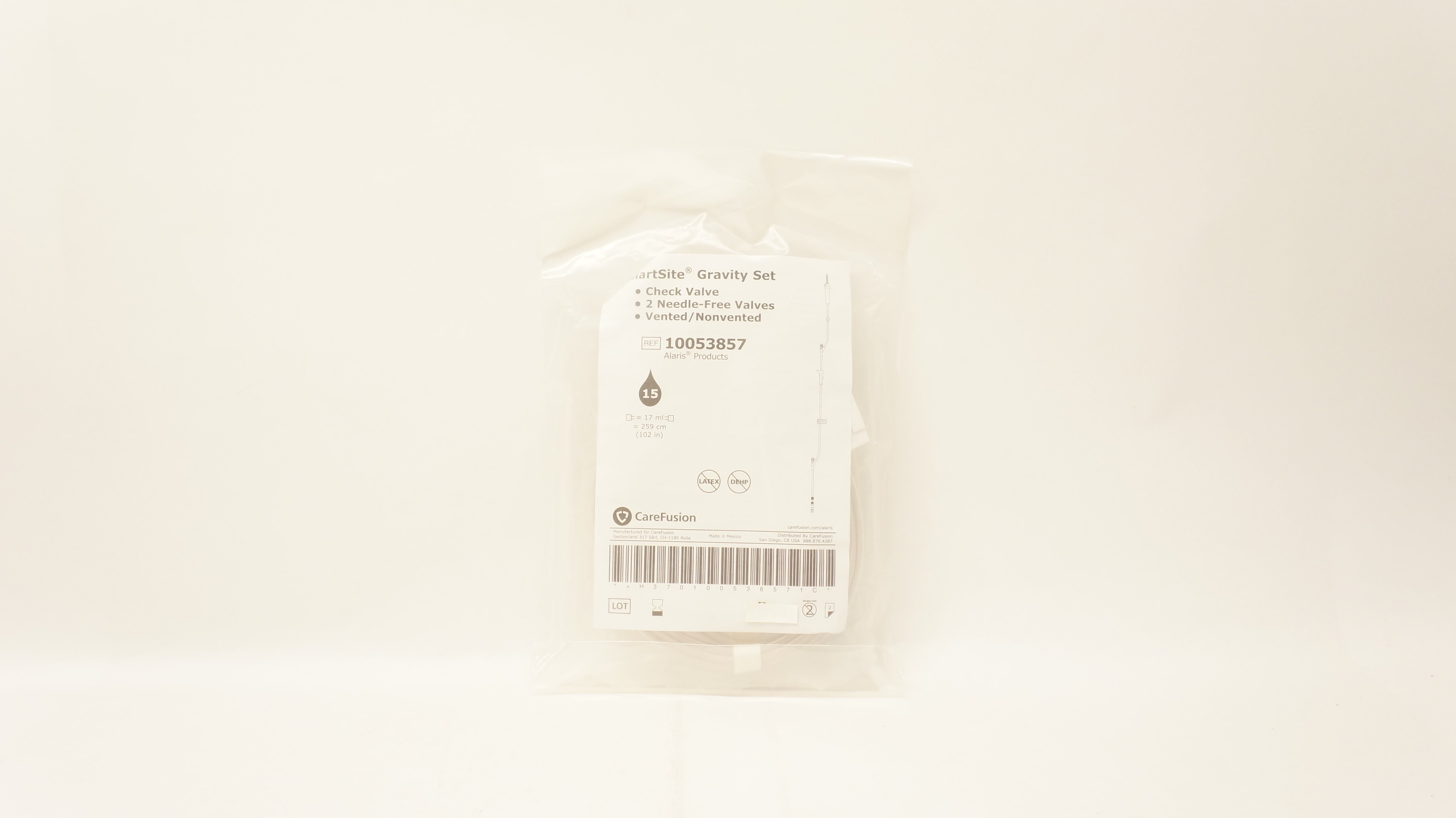 BD 10053857 Alaris SmartSite Gravity Set Check Valve 17mL x102inch 15Drops/mL(x)
