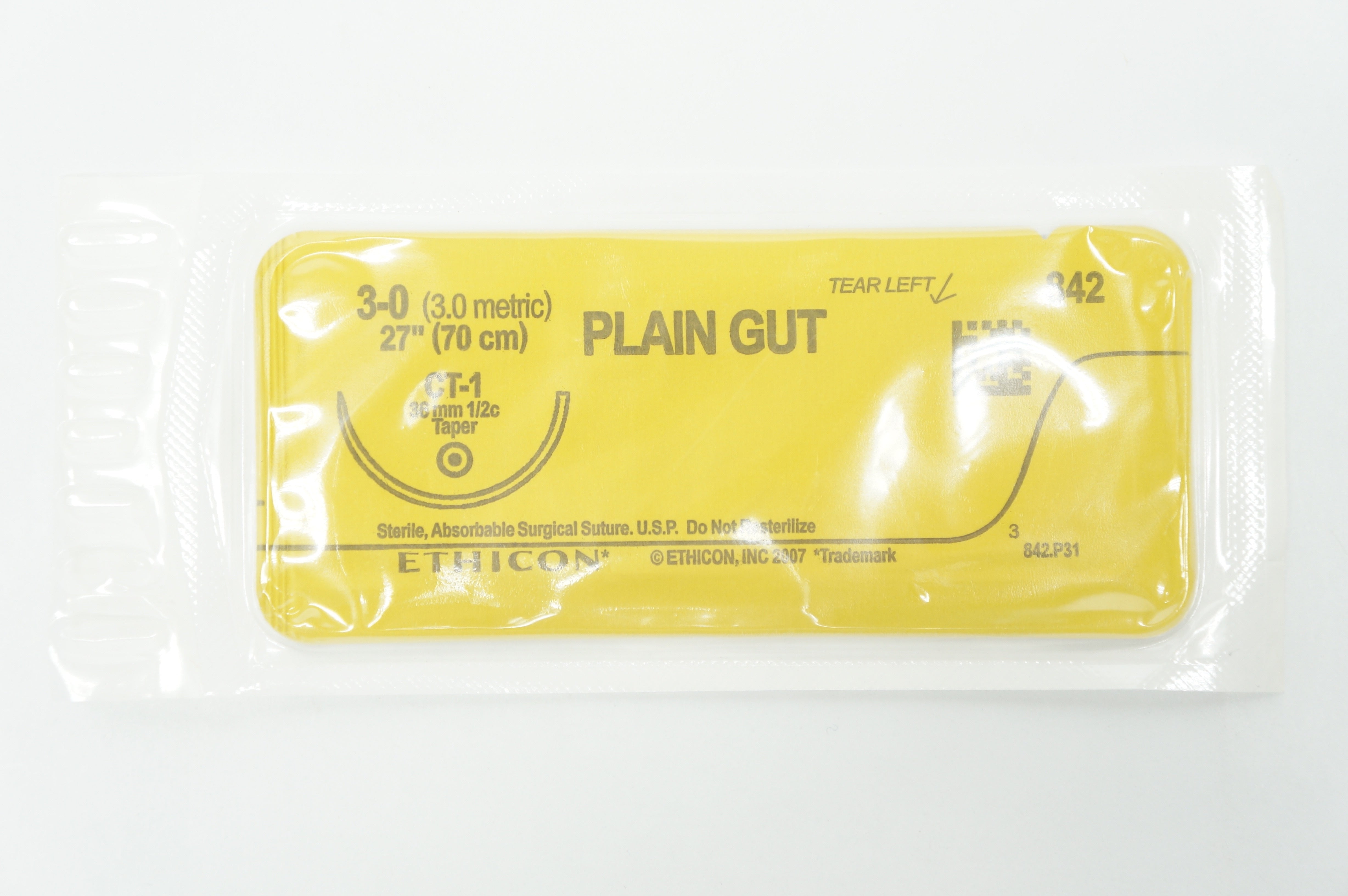 Ethicon 842 Plain Gut 3-0 27inch CT-1 36mm 1/2c Taper