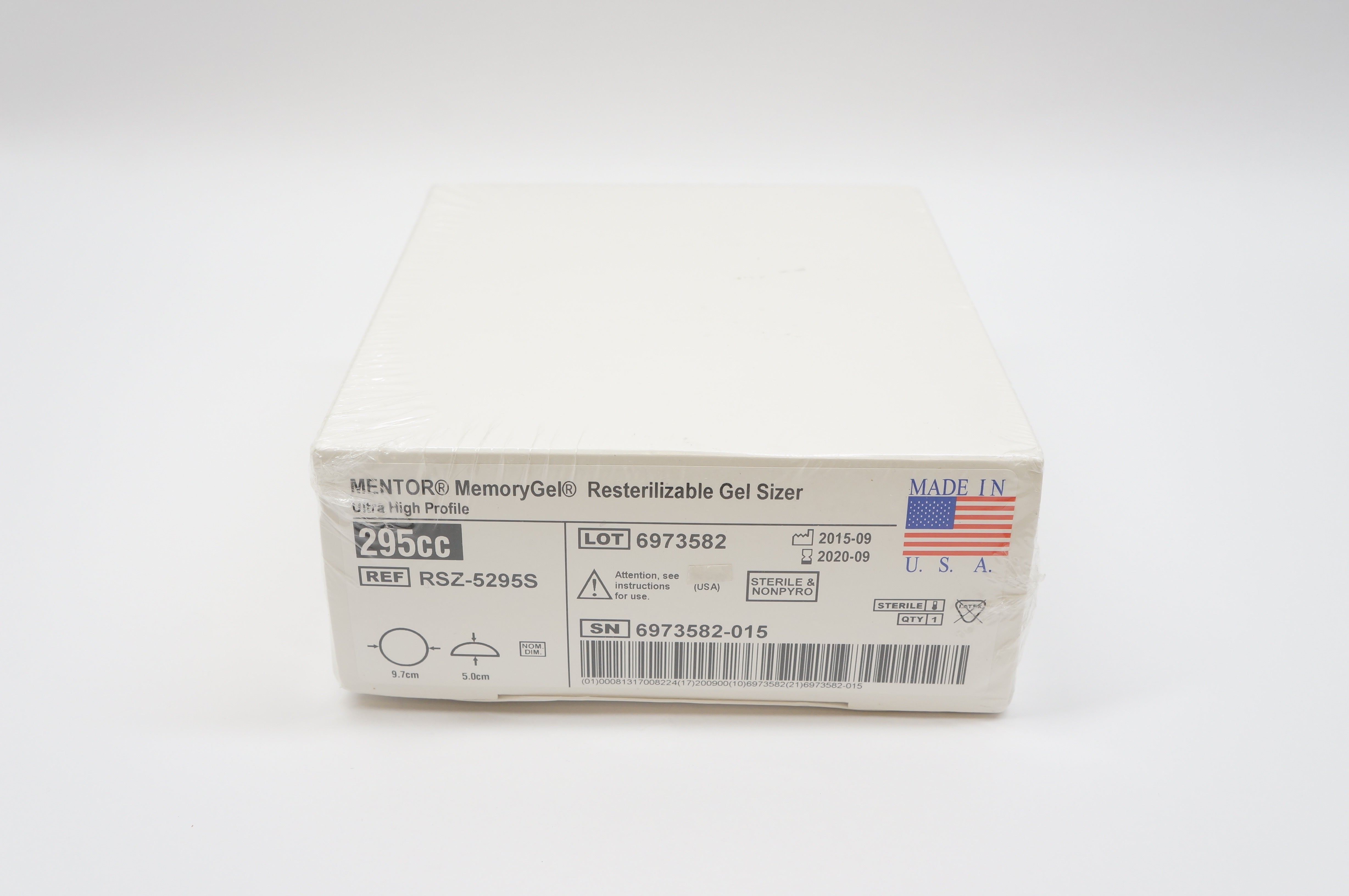 MENTOR RSZ-5295S MemoryGel Resterilizable Gel Sizer 295cc, 5.0cm x 9.7cm