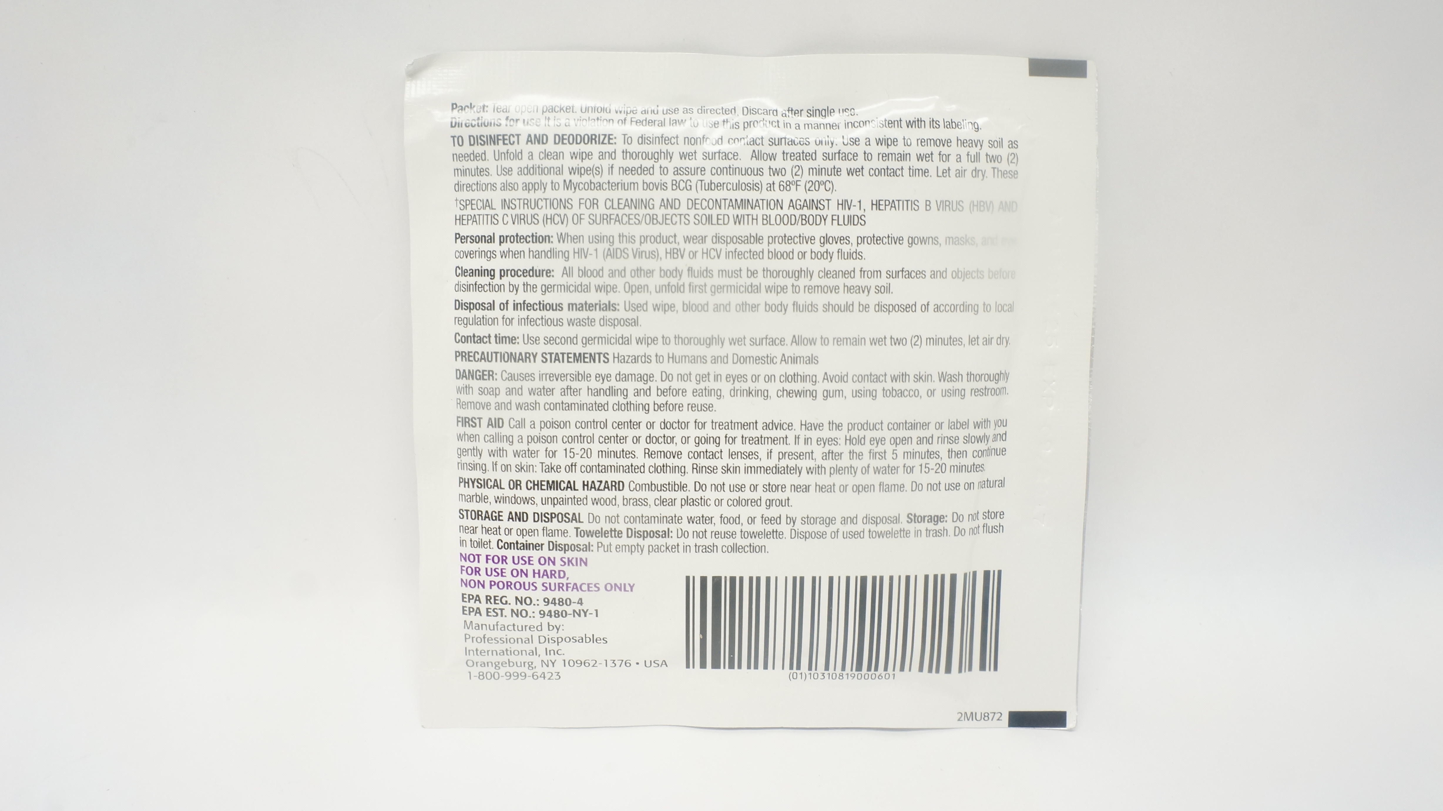 PDI U87295 Sani-Cloth Germicidal Disposable Wipe, Extra Large 11.5 x 11.75 inch