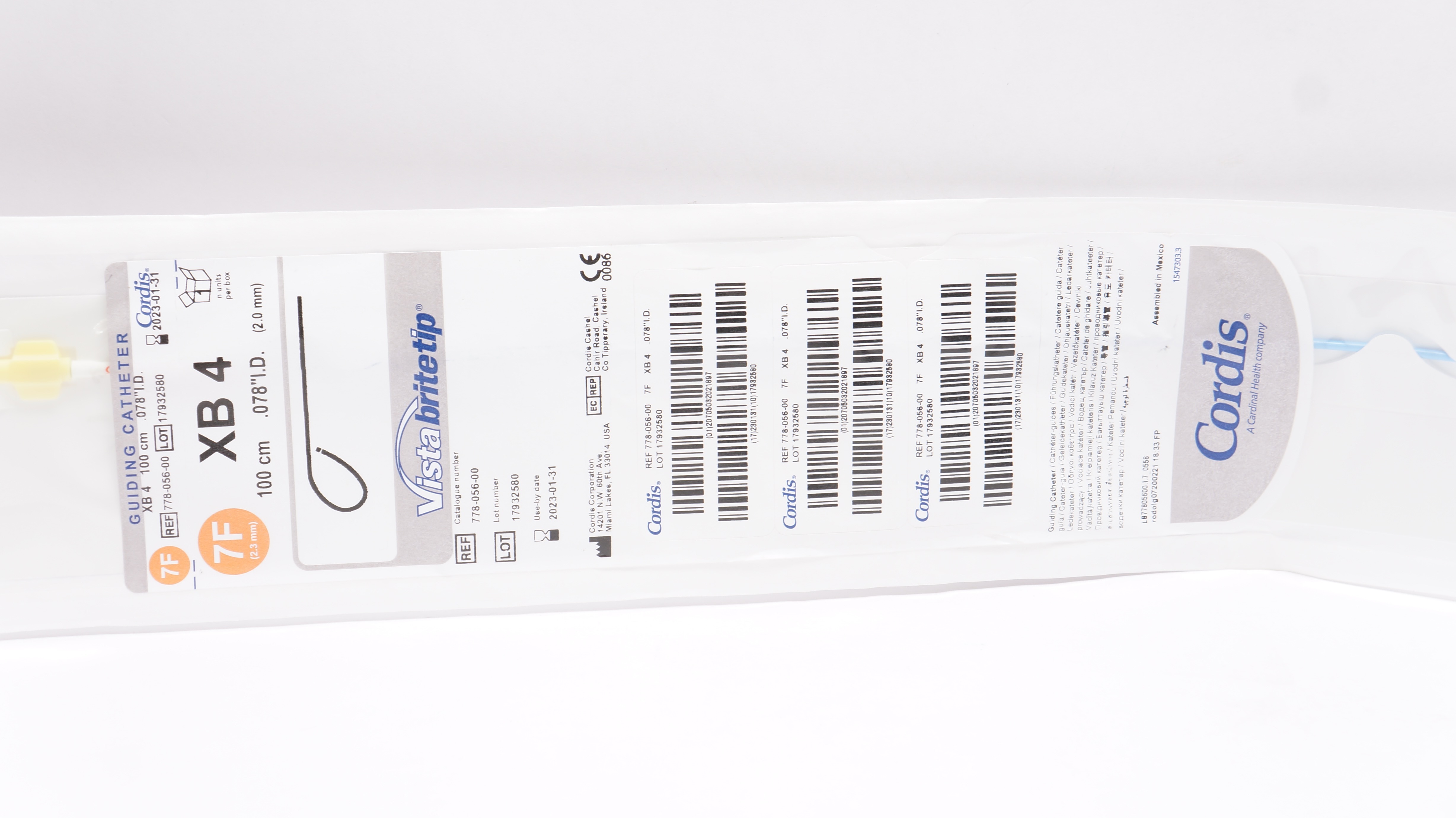 Cordis 778-056-00 VistaBriteTip Guiding Cath. XB4 7F x 100cm x 0.078inch I.D.(x)