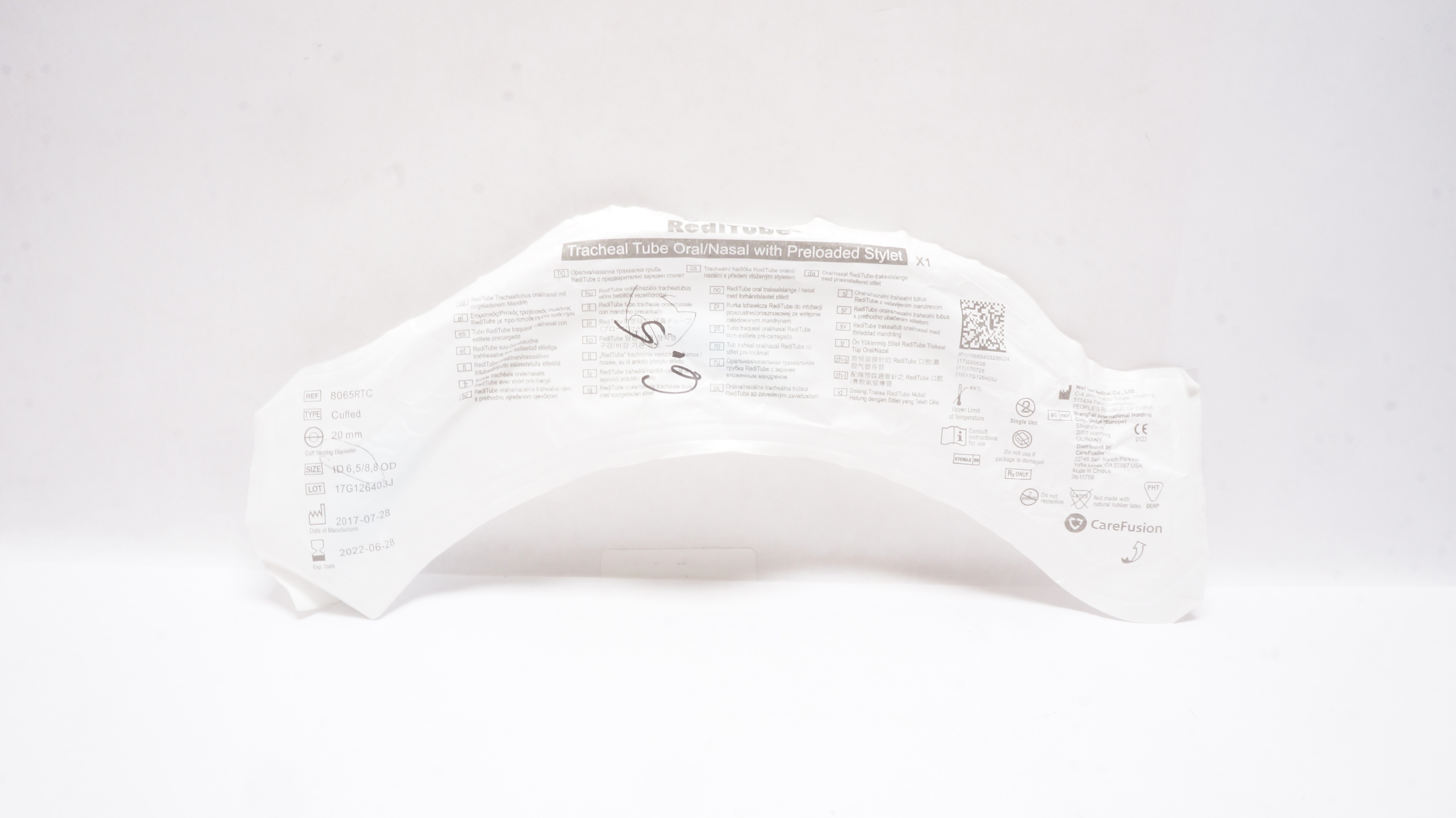 Vyaire 8065RTC RediTube Tracheal Tube Oral/Nasal Cuffed 6.5mm x 8.8mm x 20mm (x)