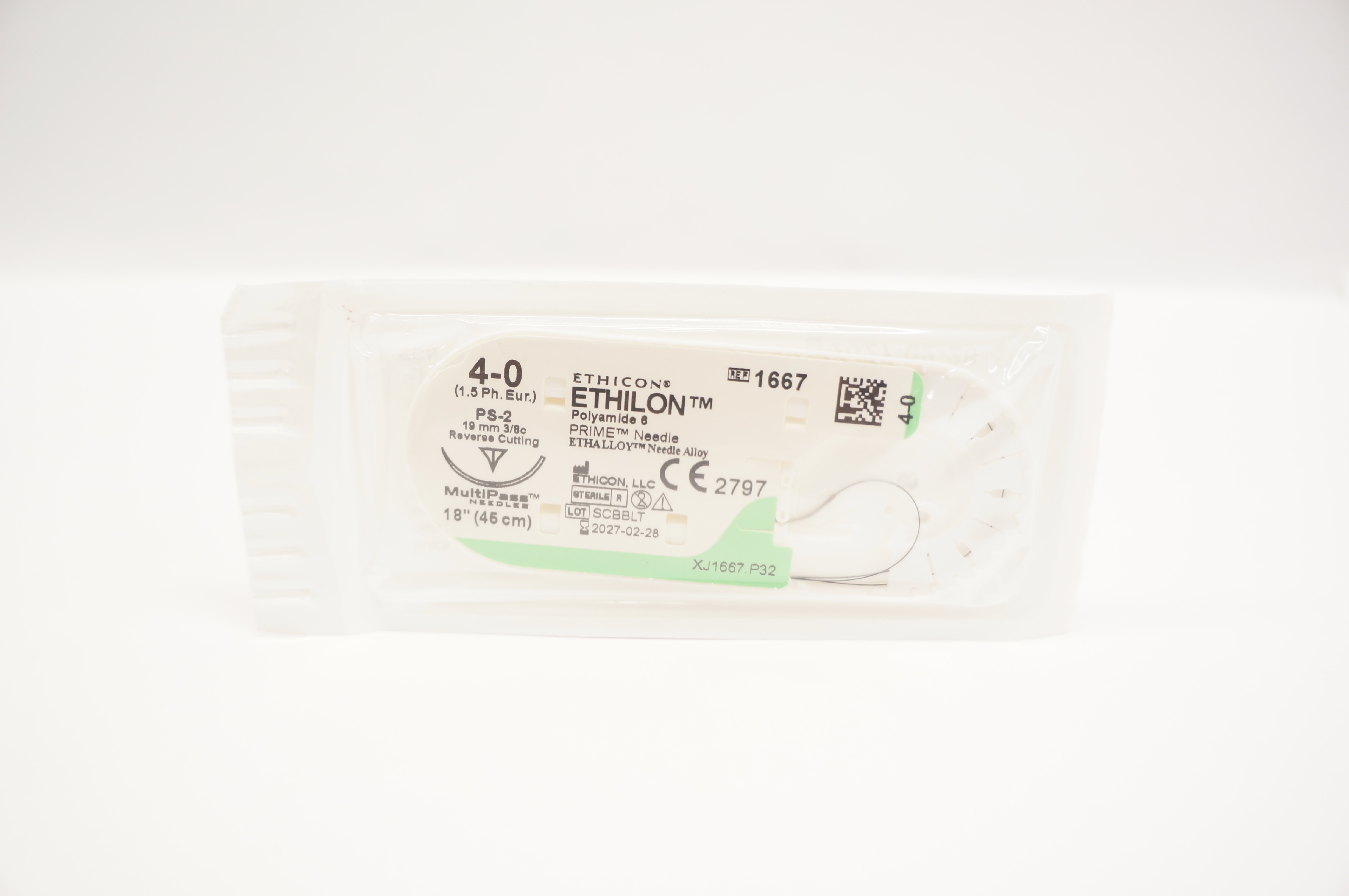 Ethicon 1667 4-0 ETHILON, PS-2, 19mm 3/8c Reverse Cutting, 18inch