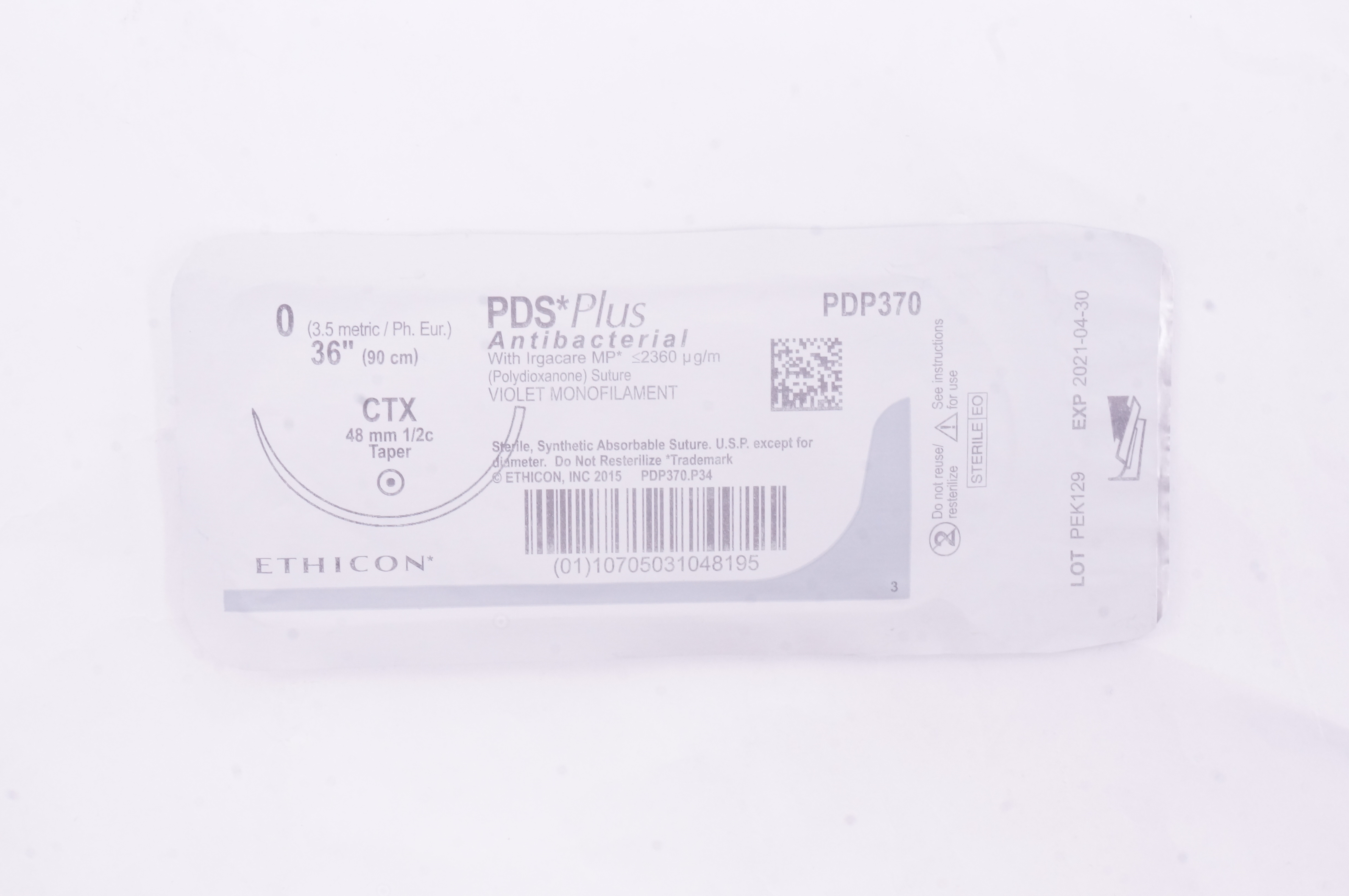 Ethicon PDP370 0 PDS Plus Antibacterial Stre. Violet Monofilament 36inch