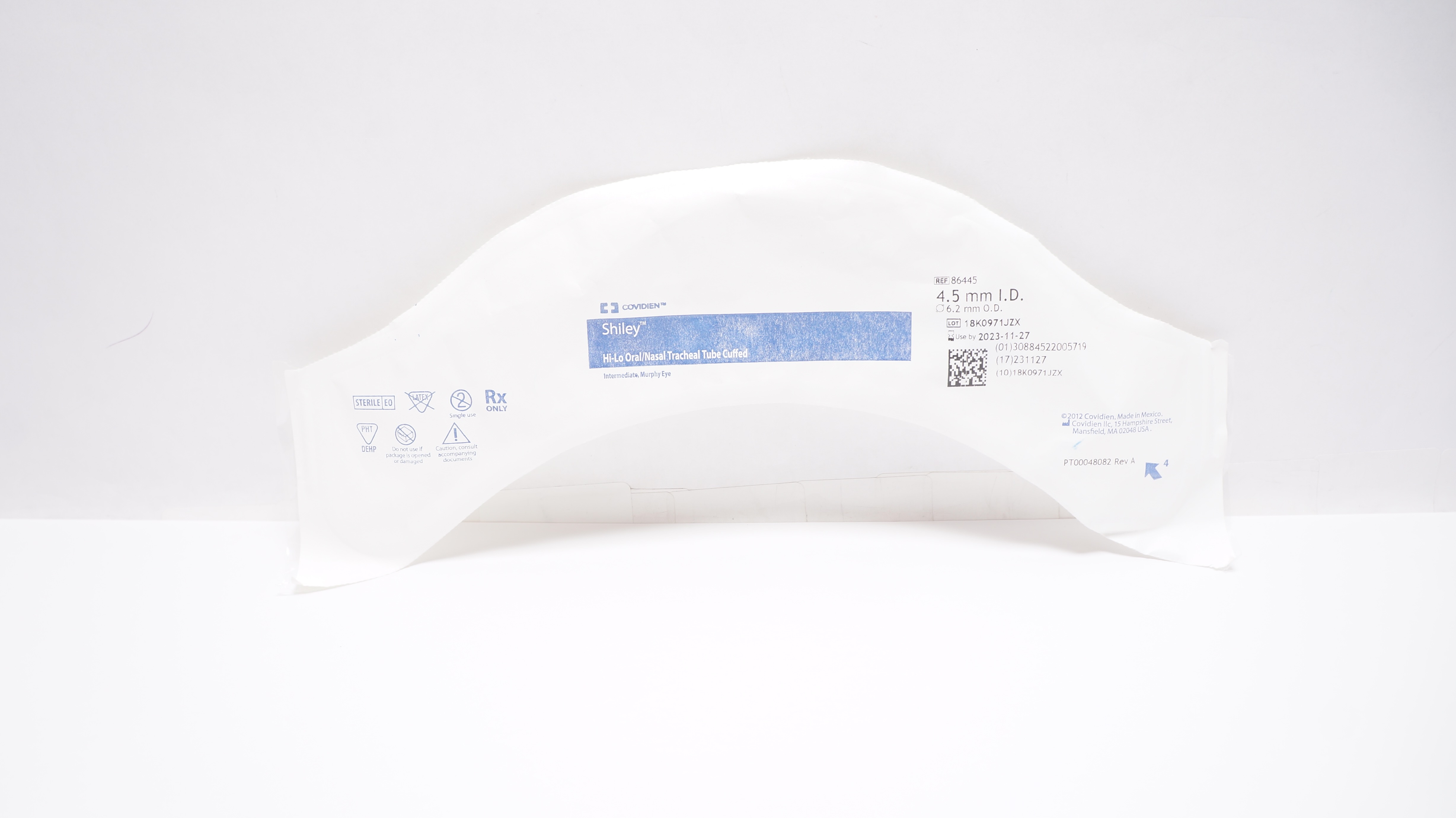 Covidien 86445 Shiley Hi-Lo Oral/Nasal Tracheal Tube Cuffed 4.5mm  x 6.2mm (x)