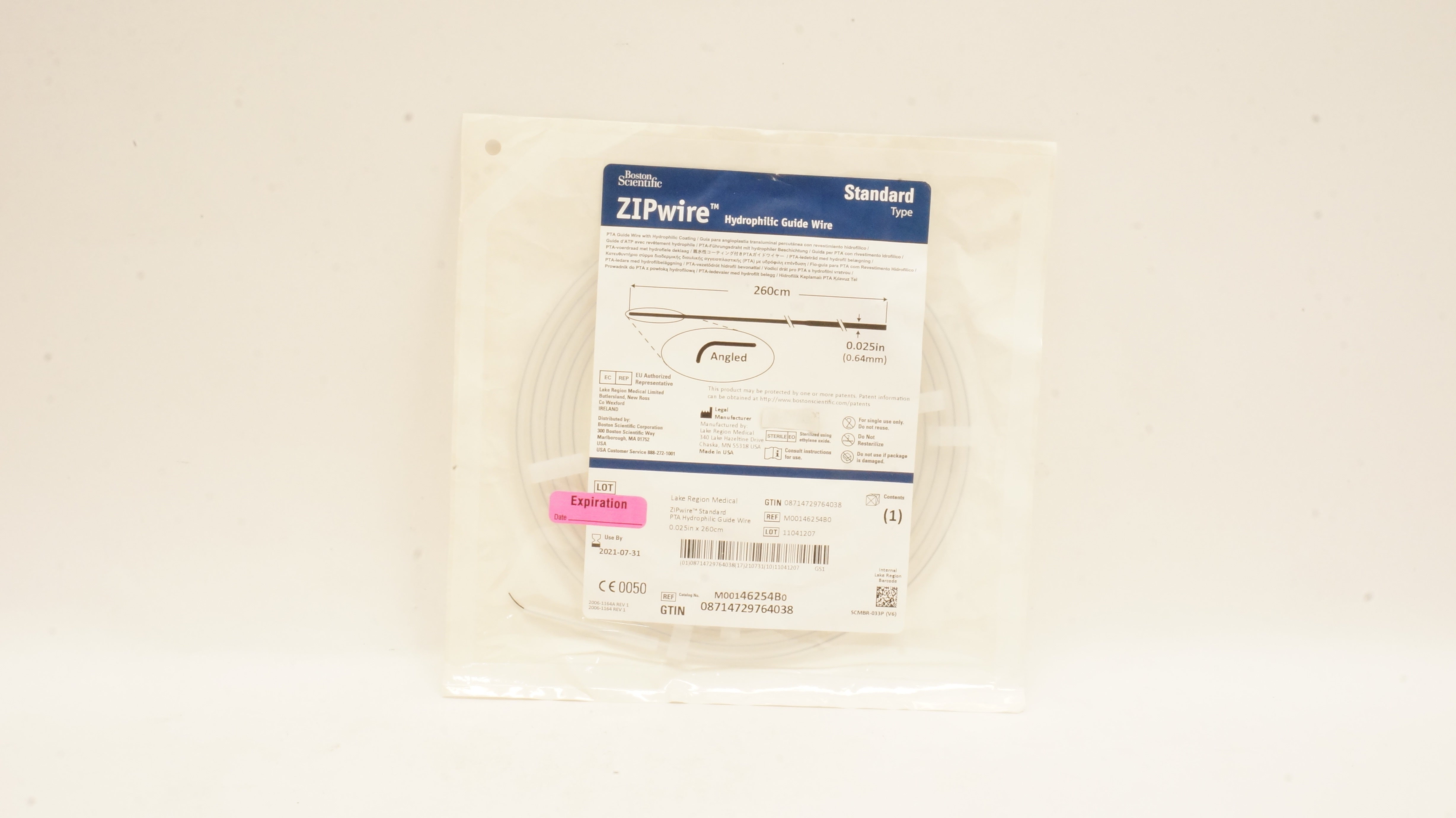 Boston Scientific 46254B ZIPwire Hydrophilic Guide Wire 0.025in x 260cm (x)
