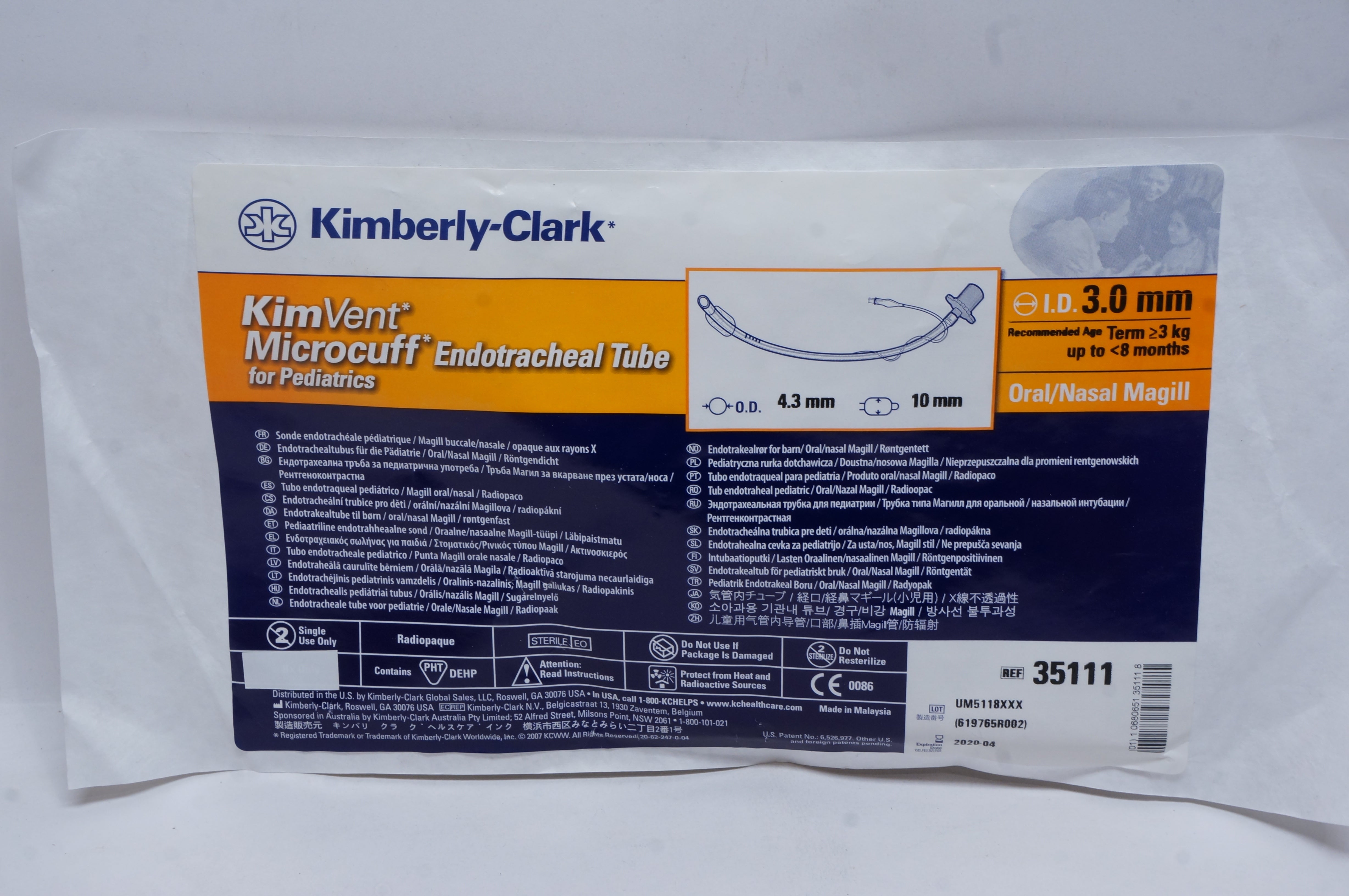 Kimberly-Clark 35111 KimVent Microcuff Endotracheal Tube 3.0mm ID (x)
