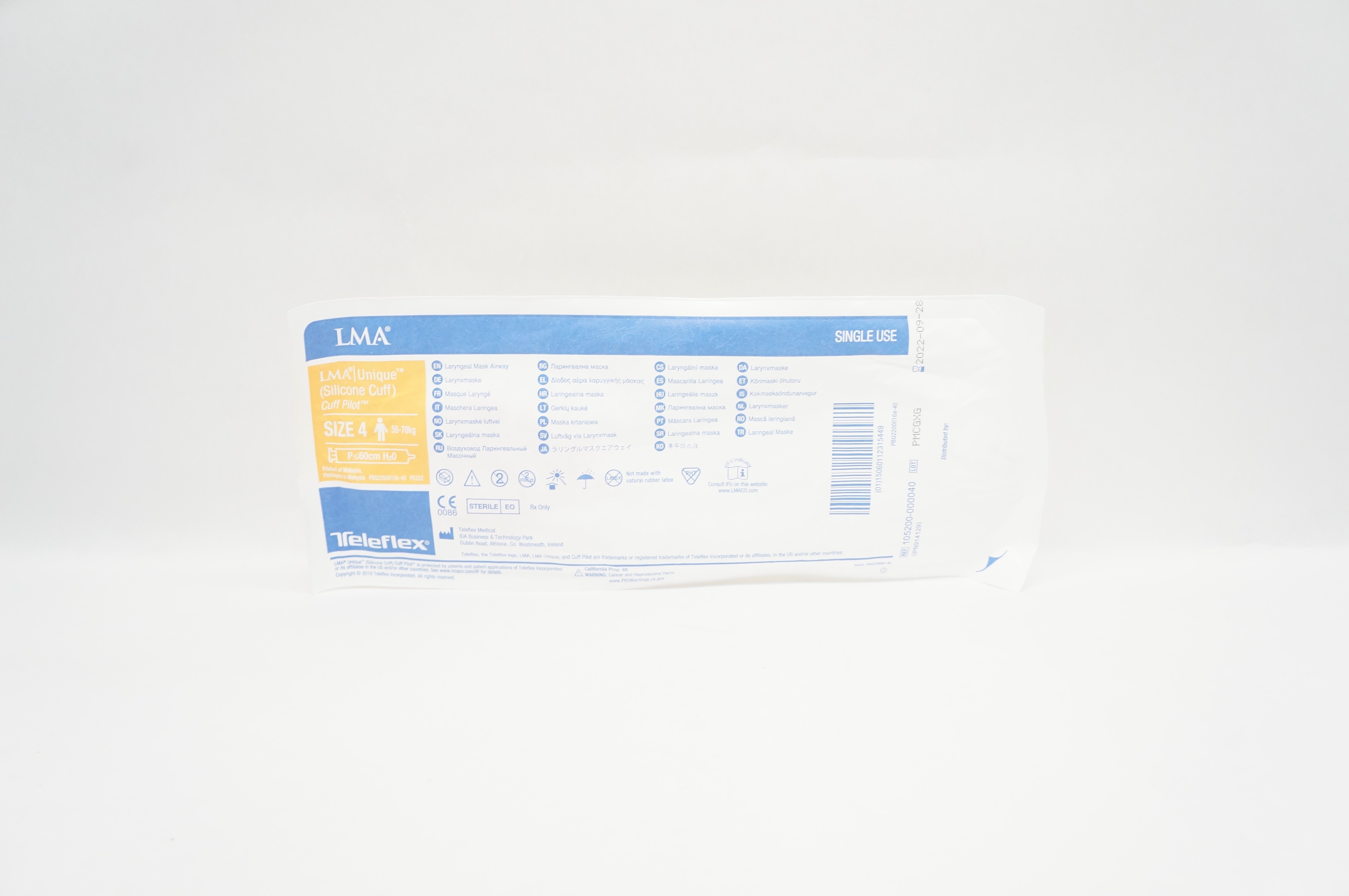 Teleflex 105200-000040 LMA Unique Laryngeal Mask Airway Size 4, 50-70kg (x)