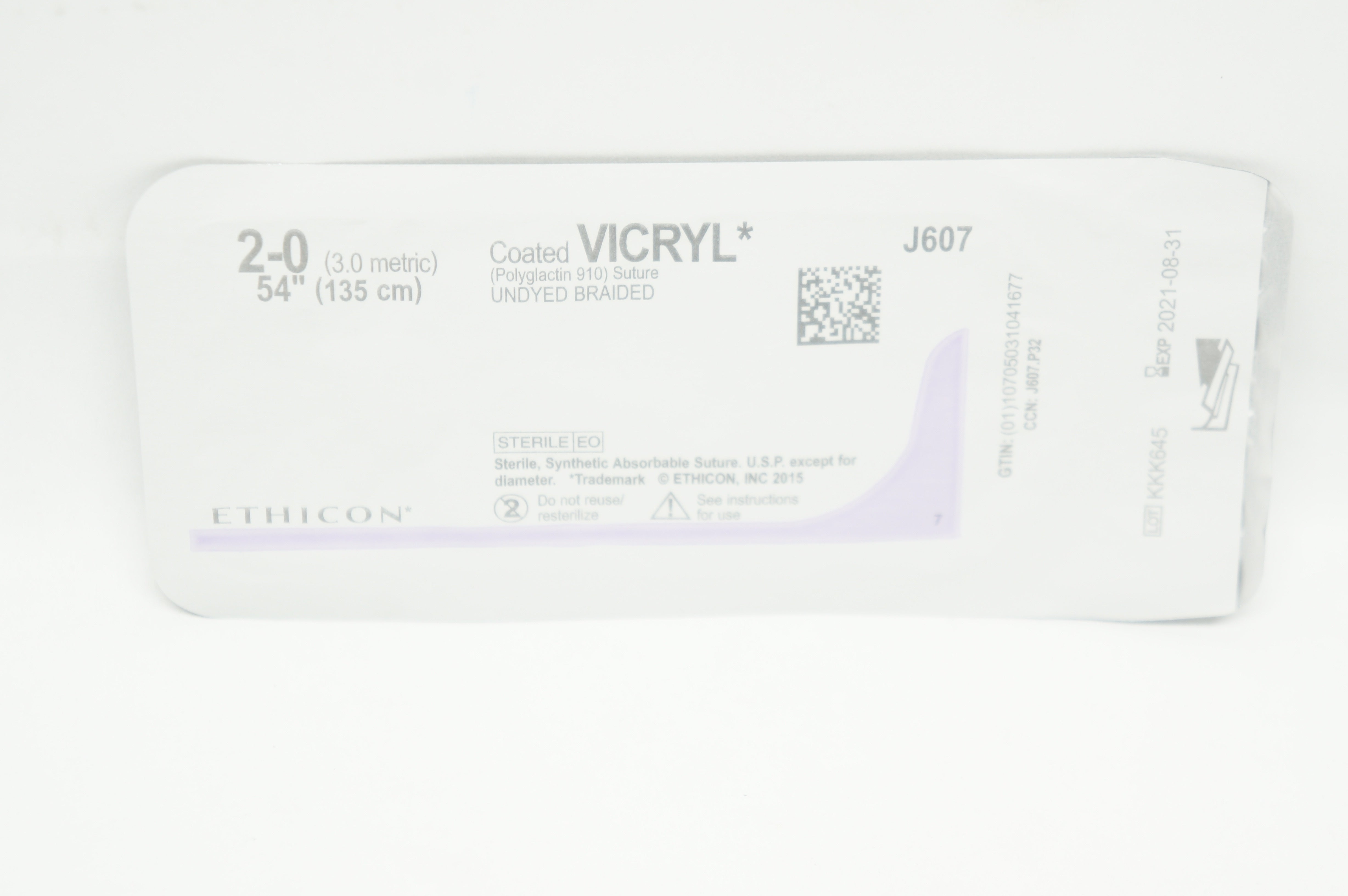Ethicon J607 2-0 Coated Vicryl Undyed Braided, 54inch (x)
