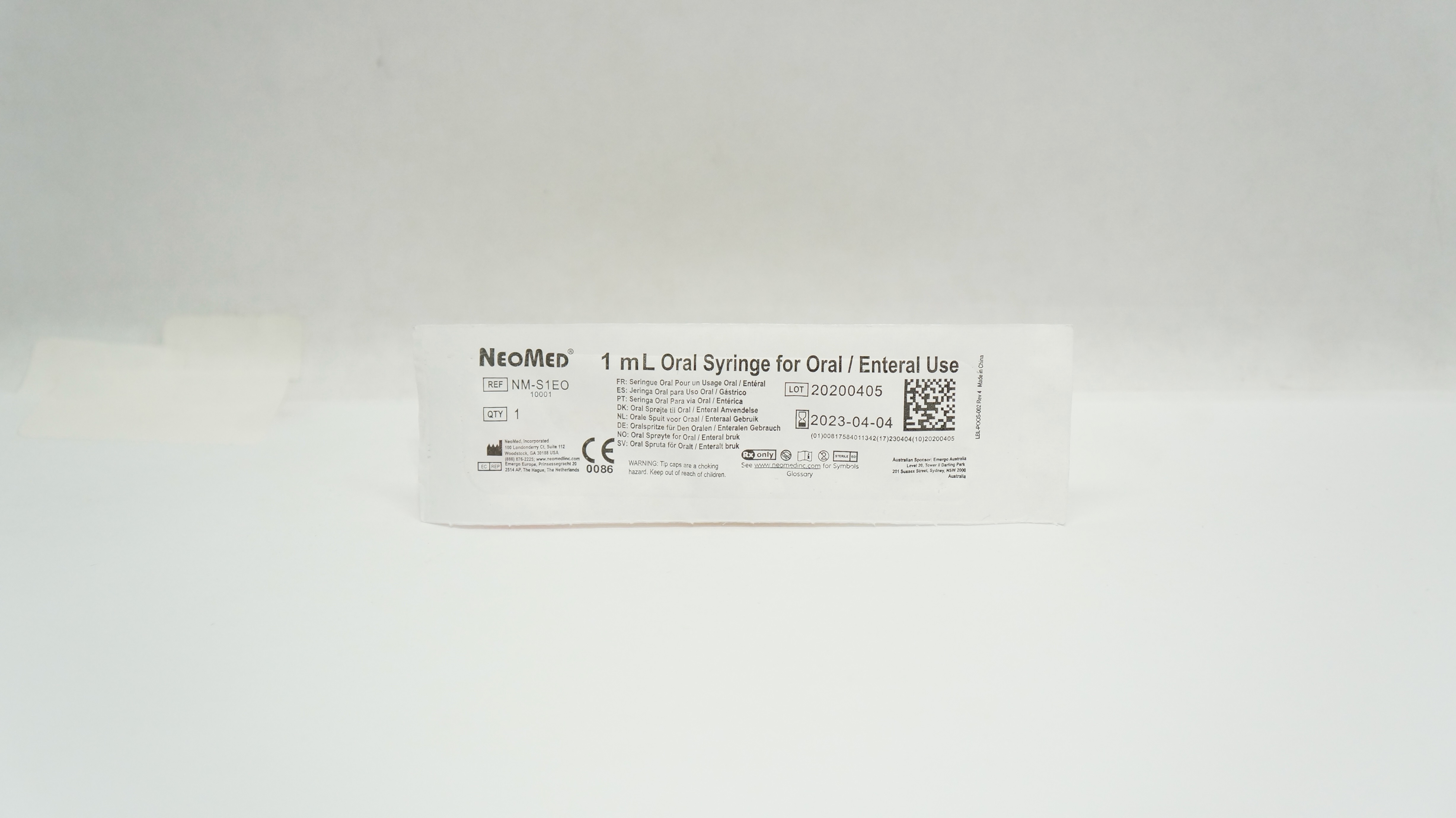Avanos NM-S1EO NeoMed Oral Syringe For Oral/External Use, 1mL