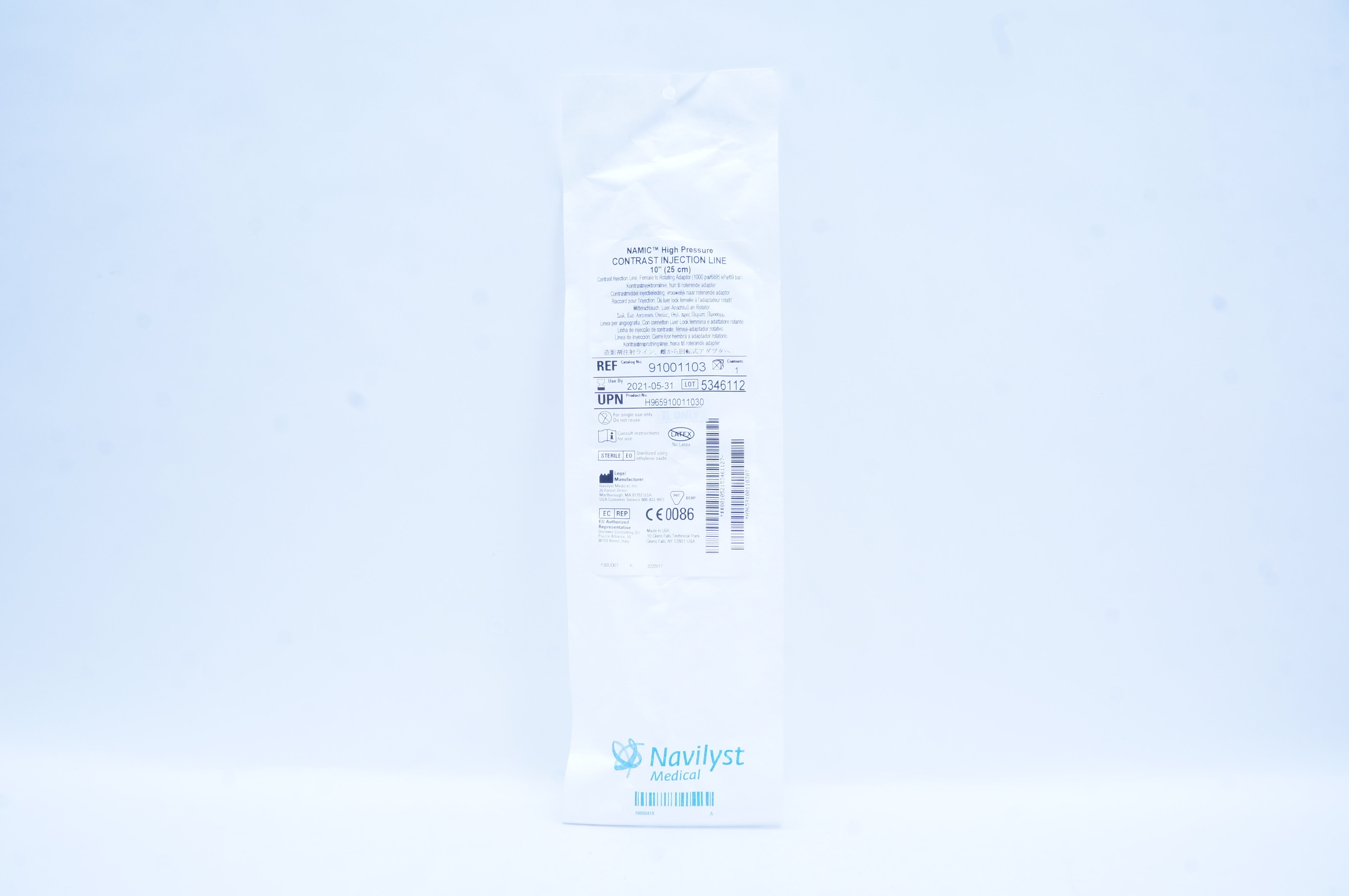 Navilyst Medical 91001103 Namic High Pressure Contrast Injection Line 10 inch