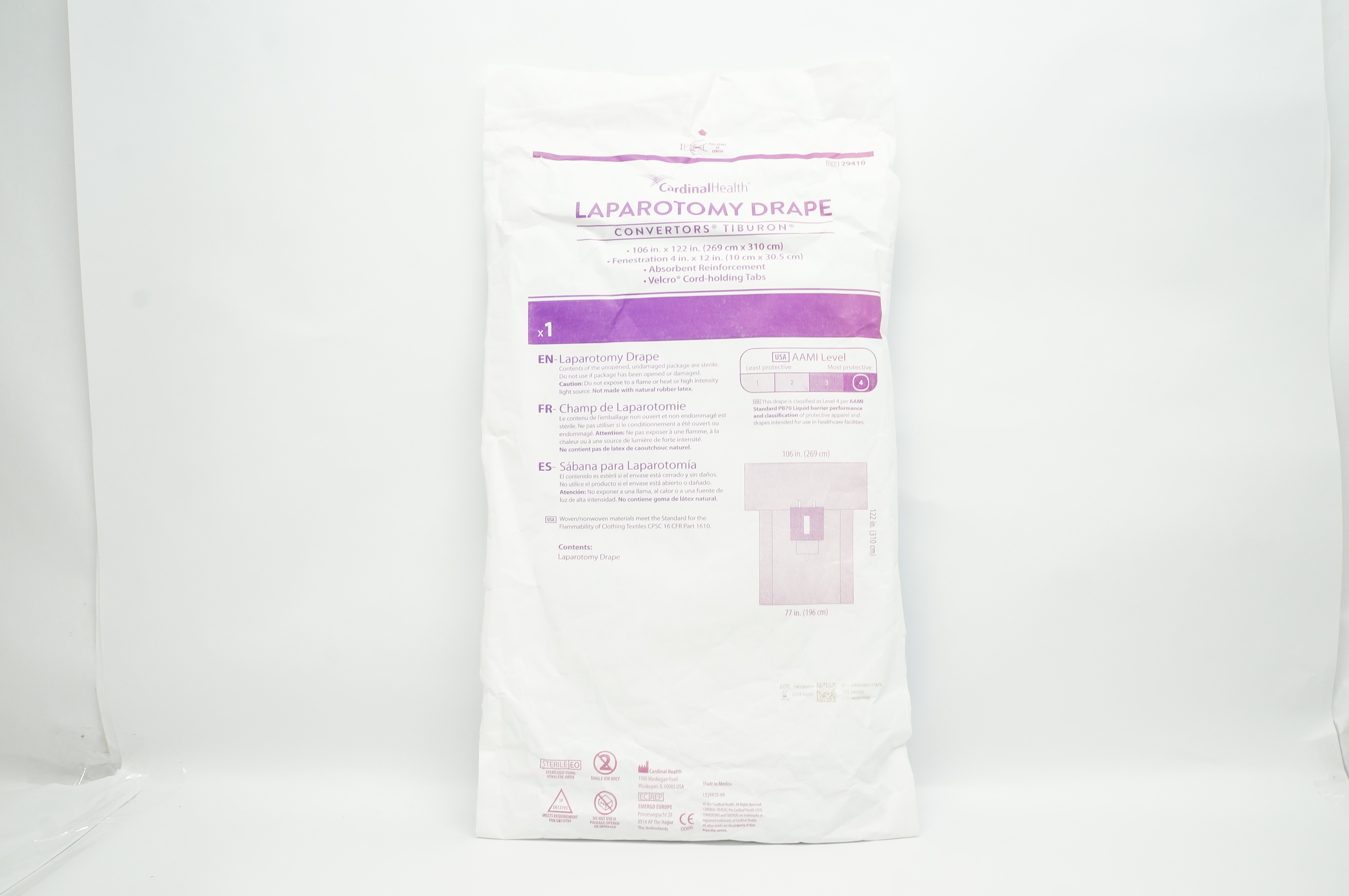 Cardinal Health 29410 Convertors, Tiburon, Laparotomy Drape 106 x 77 x 122inch