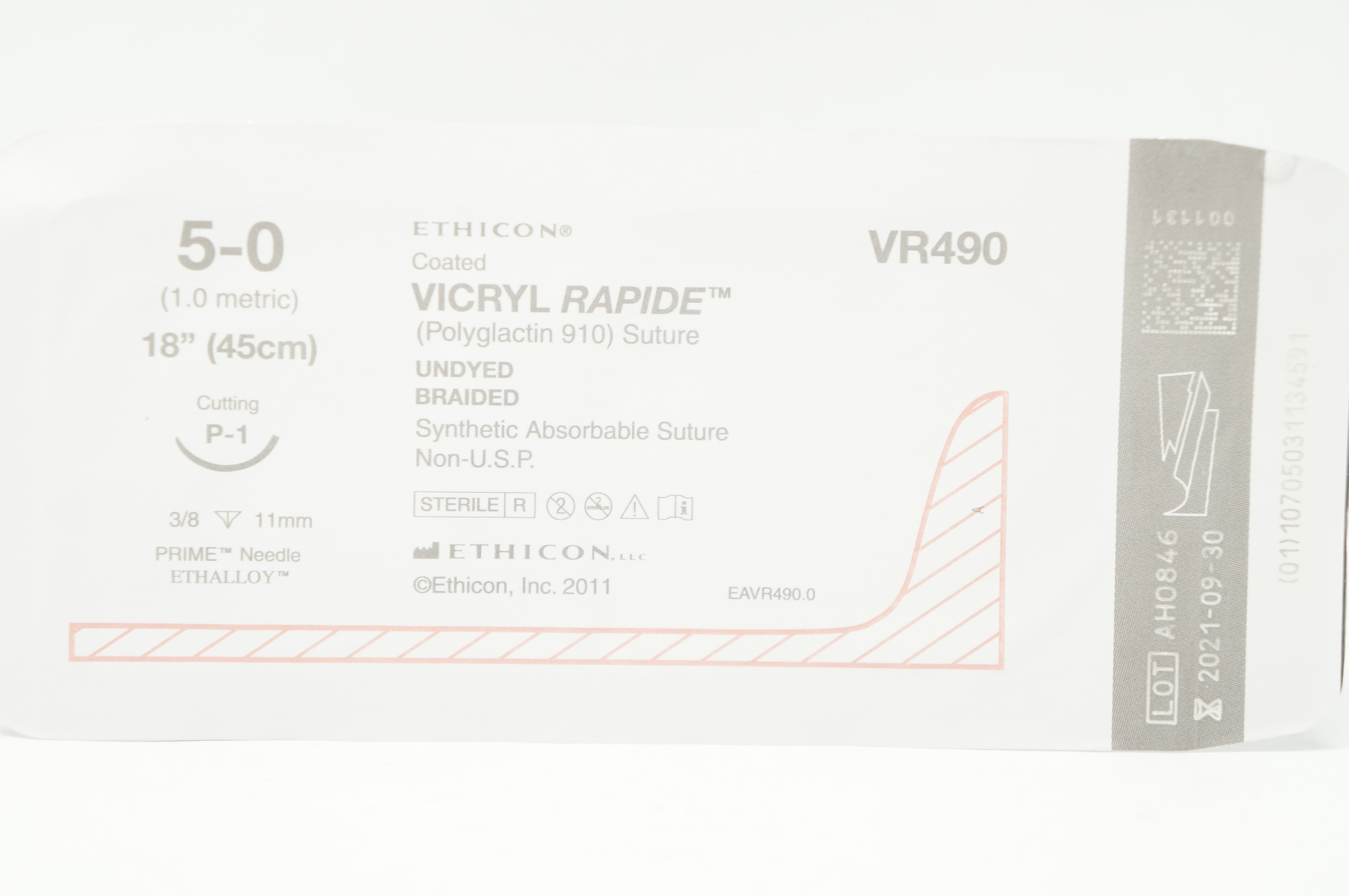 Ethicon VR490 5-0 VICRYL RAPIDE P-1 3/8c 11mm 18inch (x)