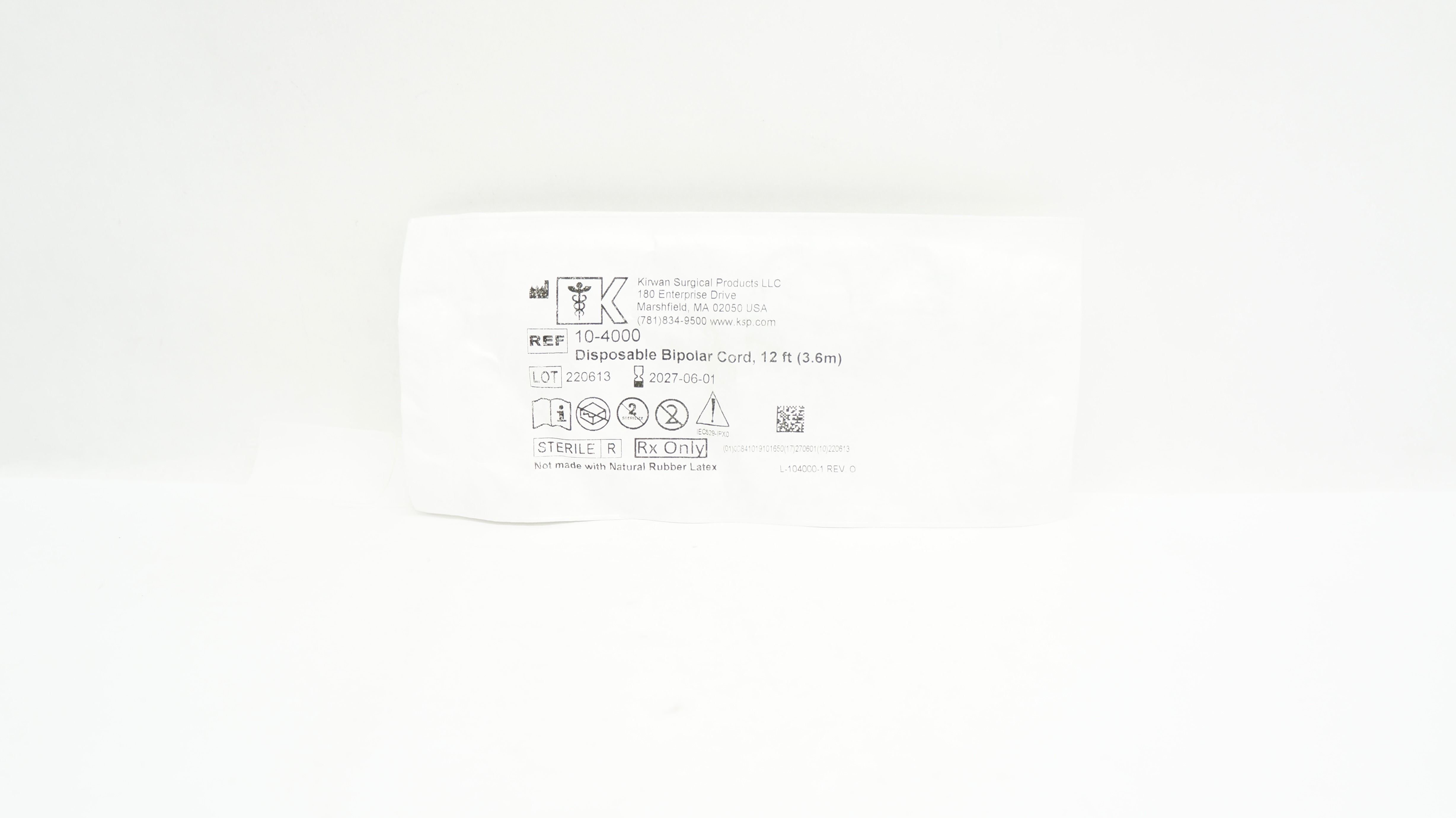 Kirwan Surgical 10-4000 Disposable Bipolar Cord 12ft.