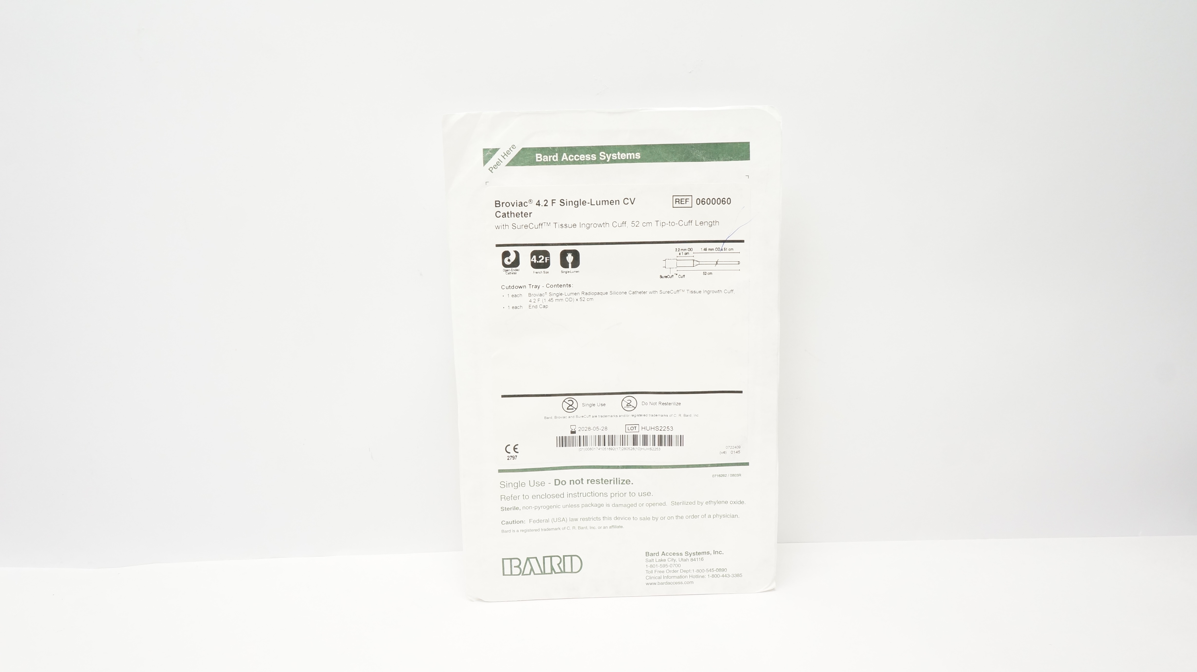 Bard 0600060 Broviac 4.2F Single-Lumen CV Cath.