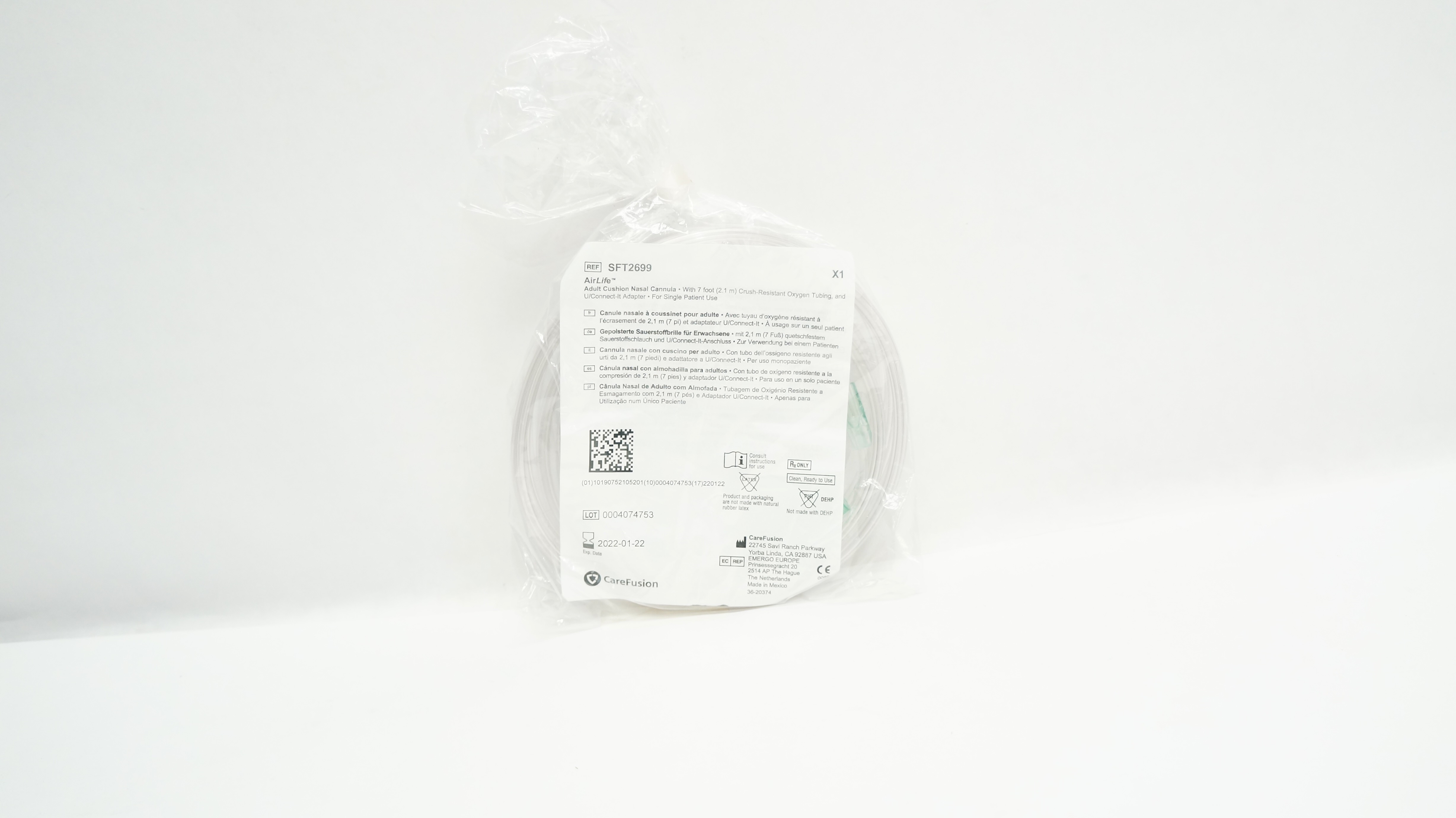 CareFusion SFT2699 AirLife Adult Cushion Nasal Cannula 7ft Tubing & Adapter (x)