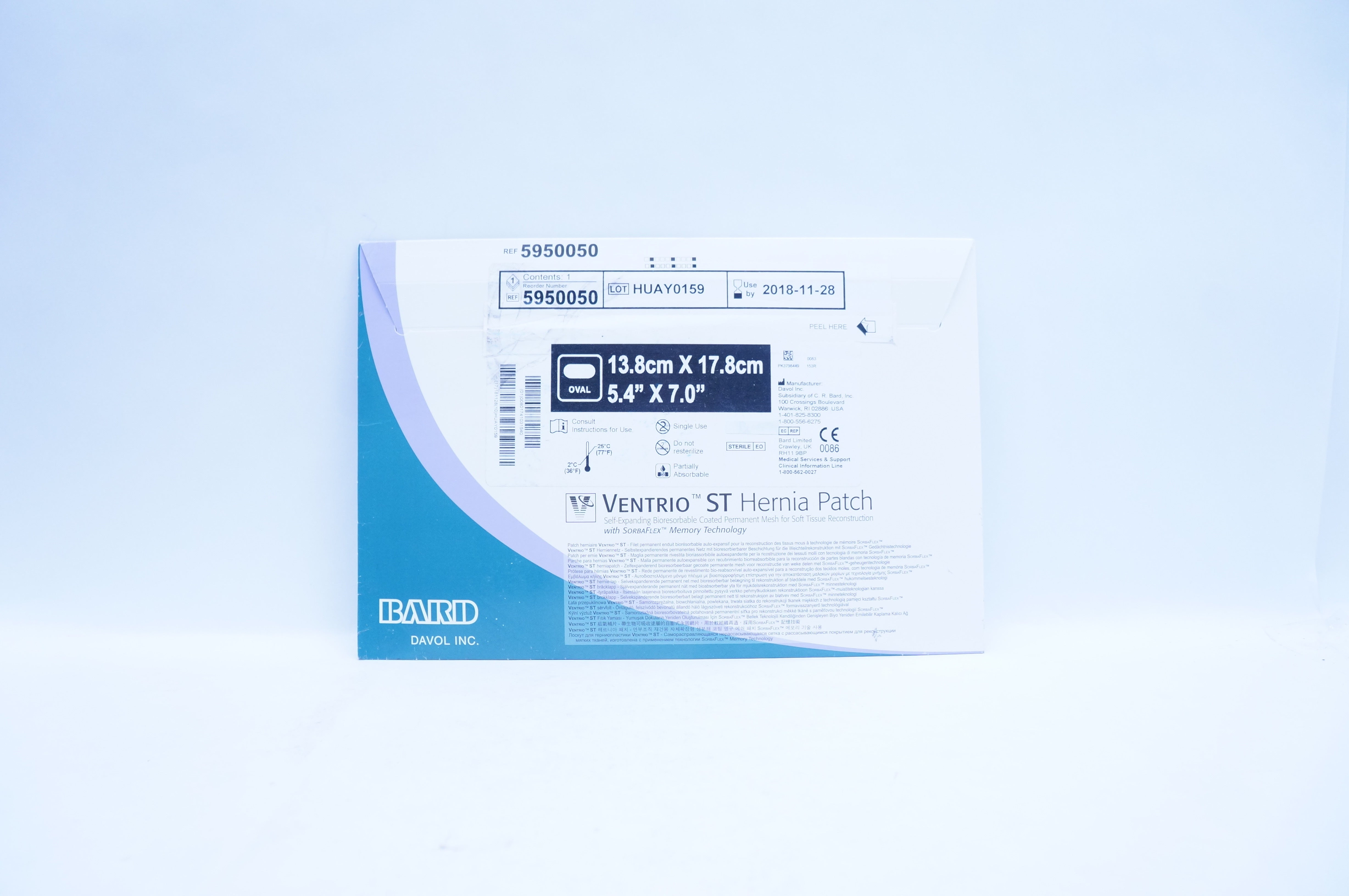 Bard 5950050 Ventrio ST Hernia Patch with SorbaFlex Technology 5.4 x 7.0 in. (x)
