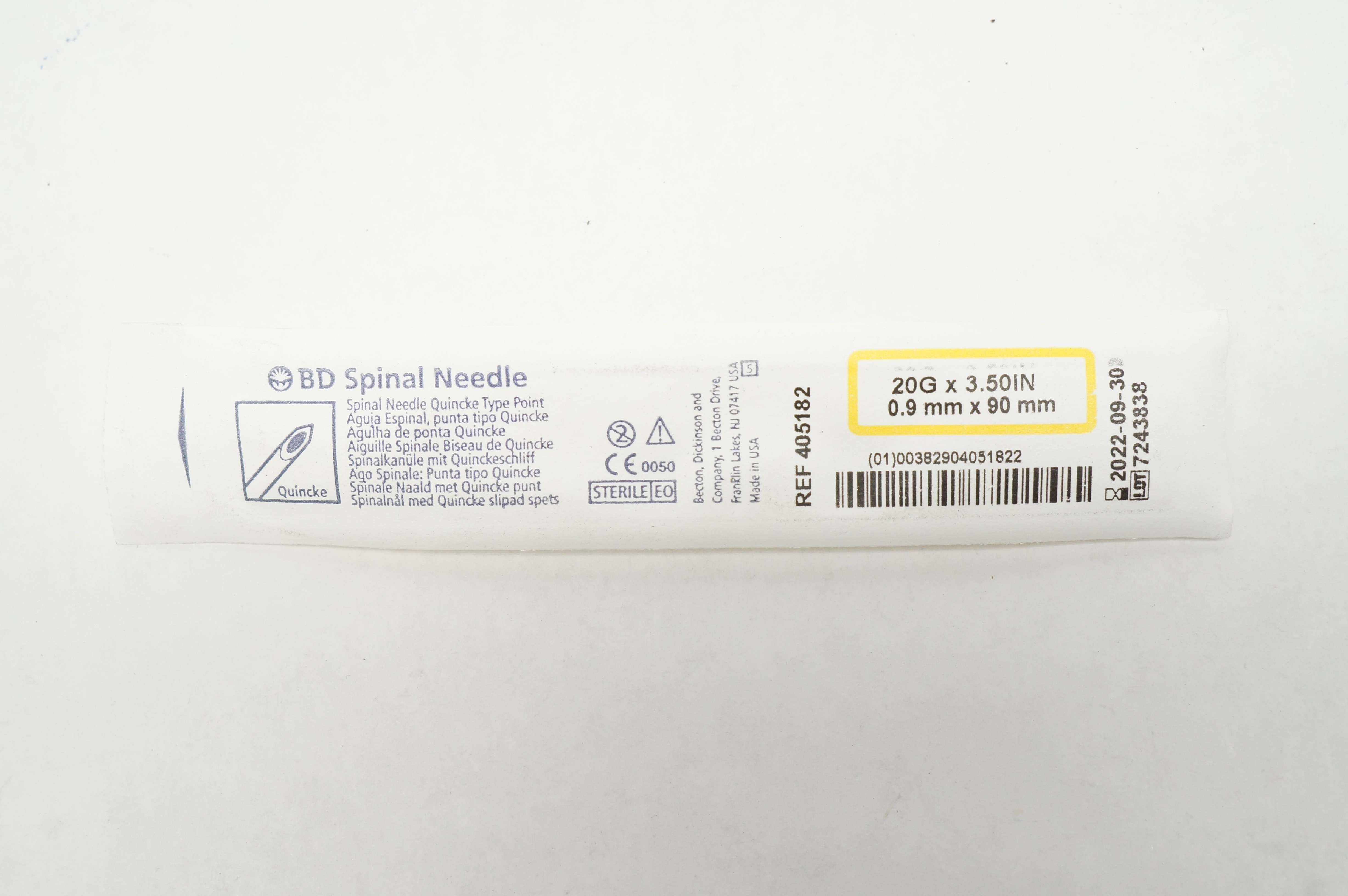 BD 405182 Spinal Ndle Quincke Type Point 20G x 3.50inch (x)