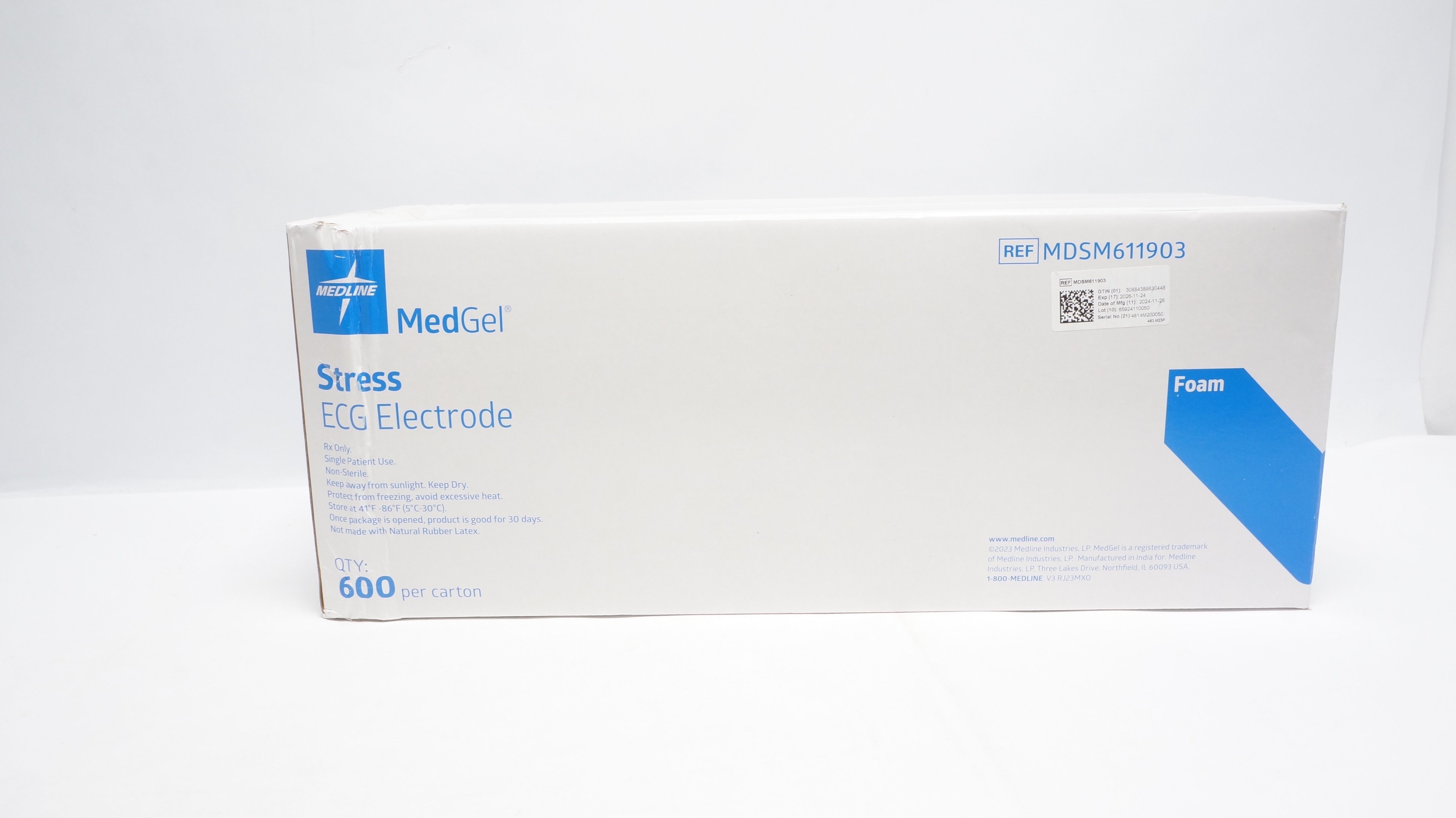Medline MDSM611903 Medgel ECG Electrode Stress, Foam - Box of 600