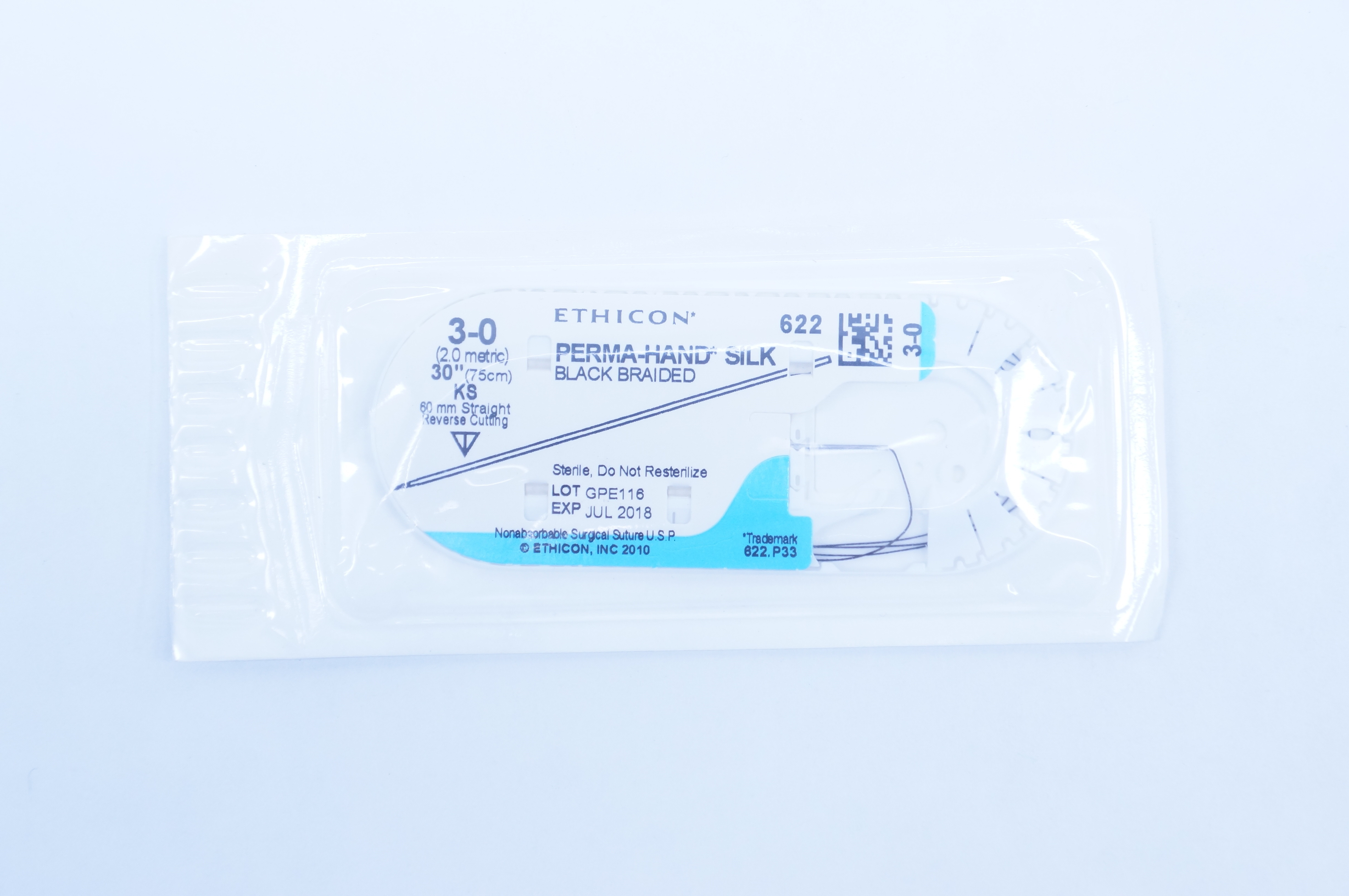 Ethicon 622 3-0 Perma-Hand Silk KS 60mm Straight Reverse Cutting, 30inch (x)