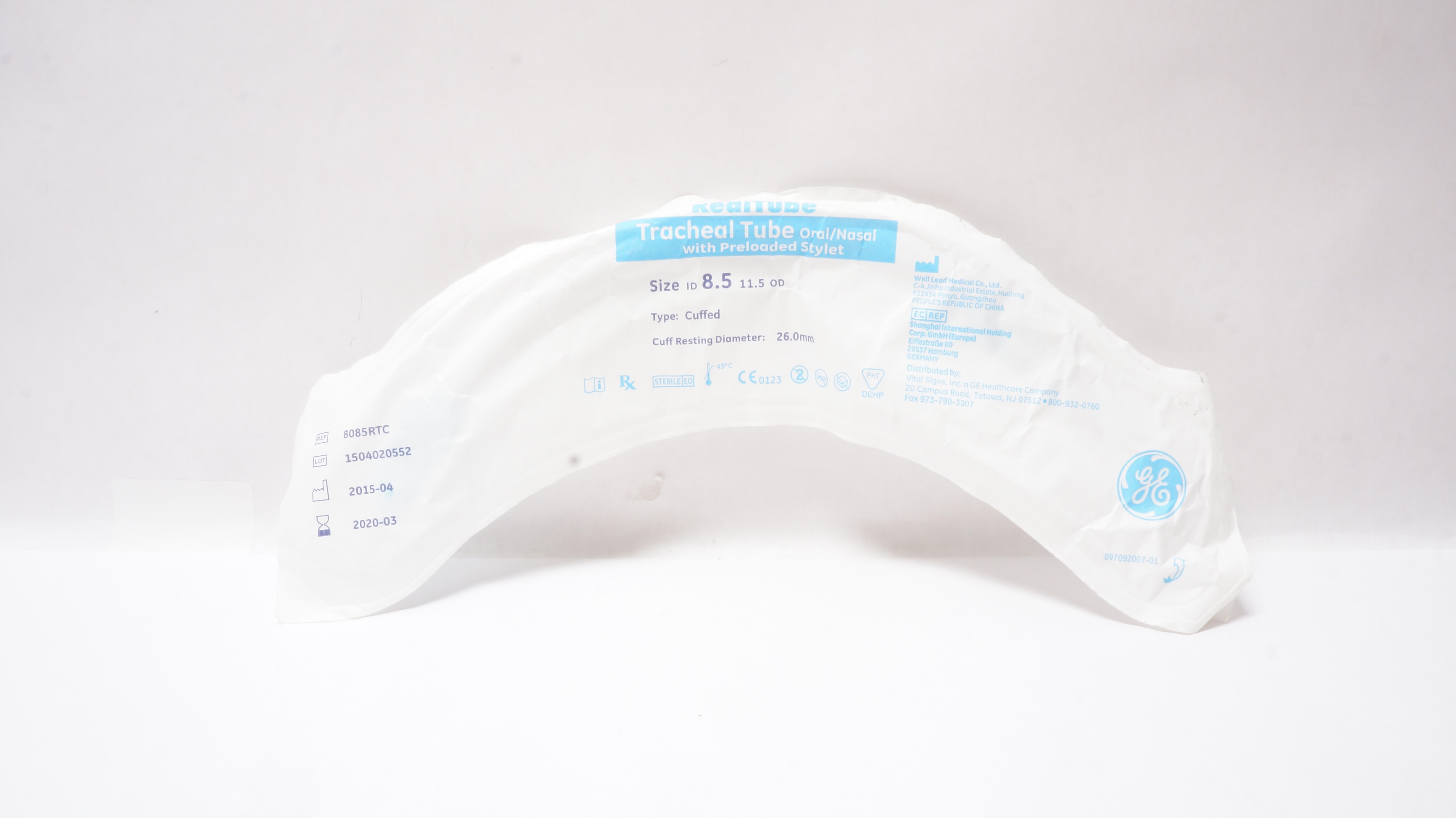 Vital Signs 8085RTC RediTube Tracheal Tube Oral/Nasal 8.5ID x 11.5OD x26.0mm (x)