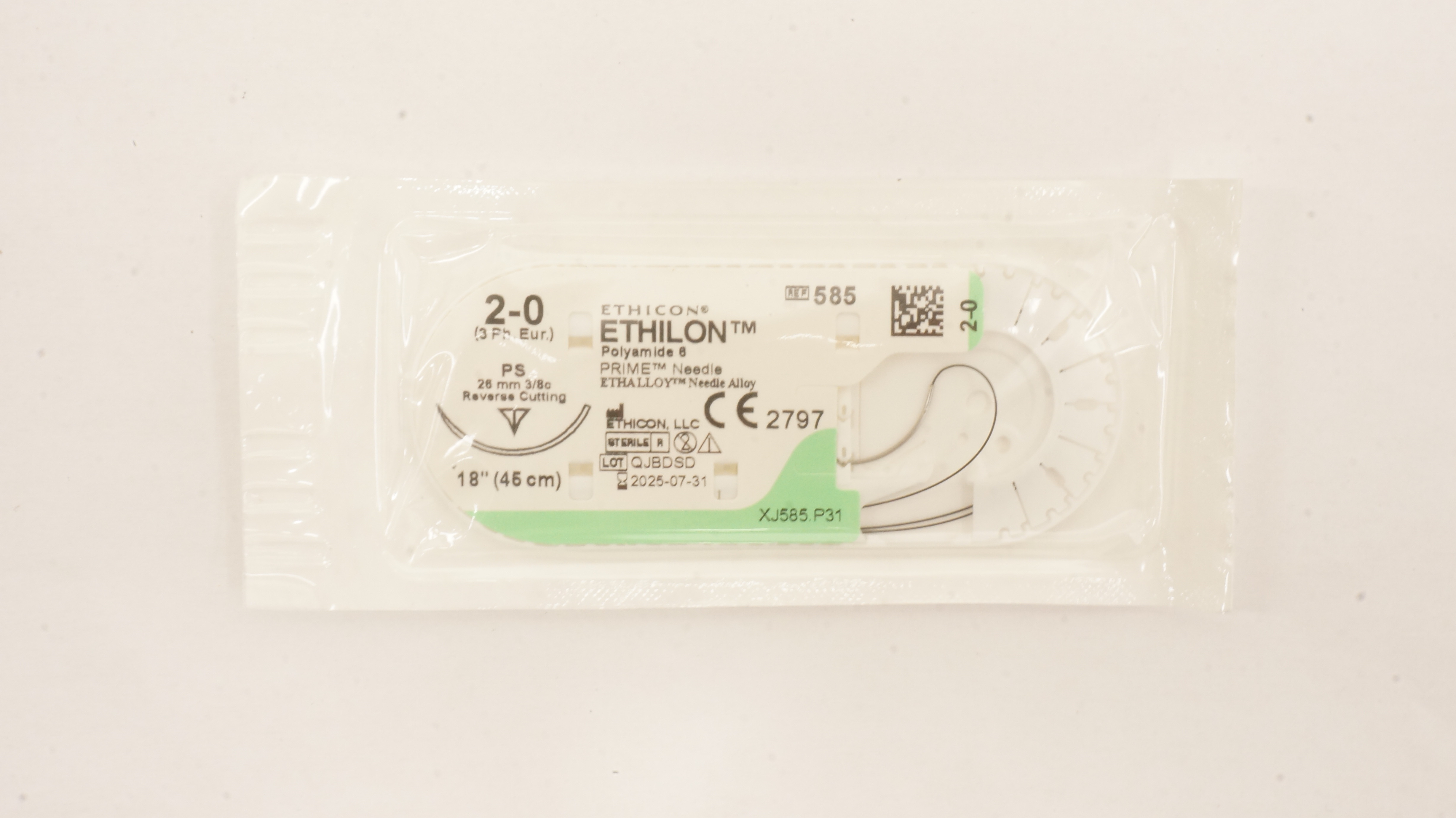 Ethicon 585 2-0 ETHILON Stre PS, 26mm 3/8c Reverse Cutting, 18inch