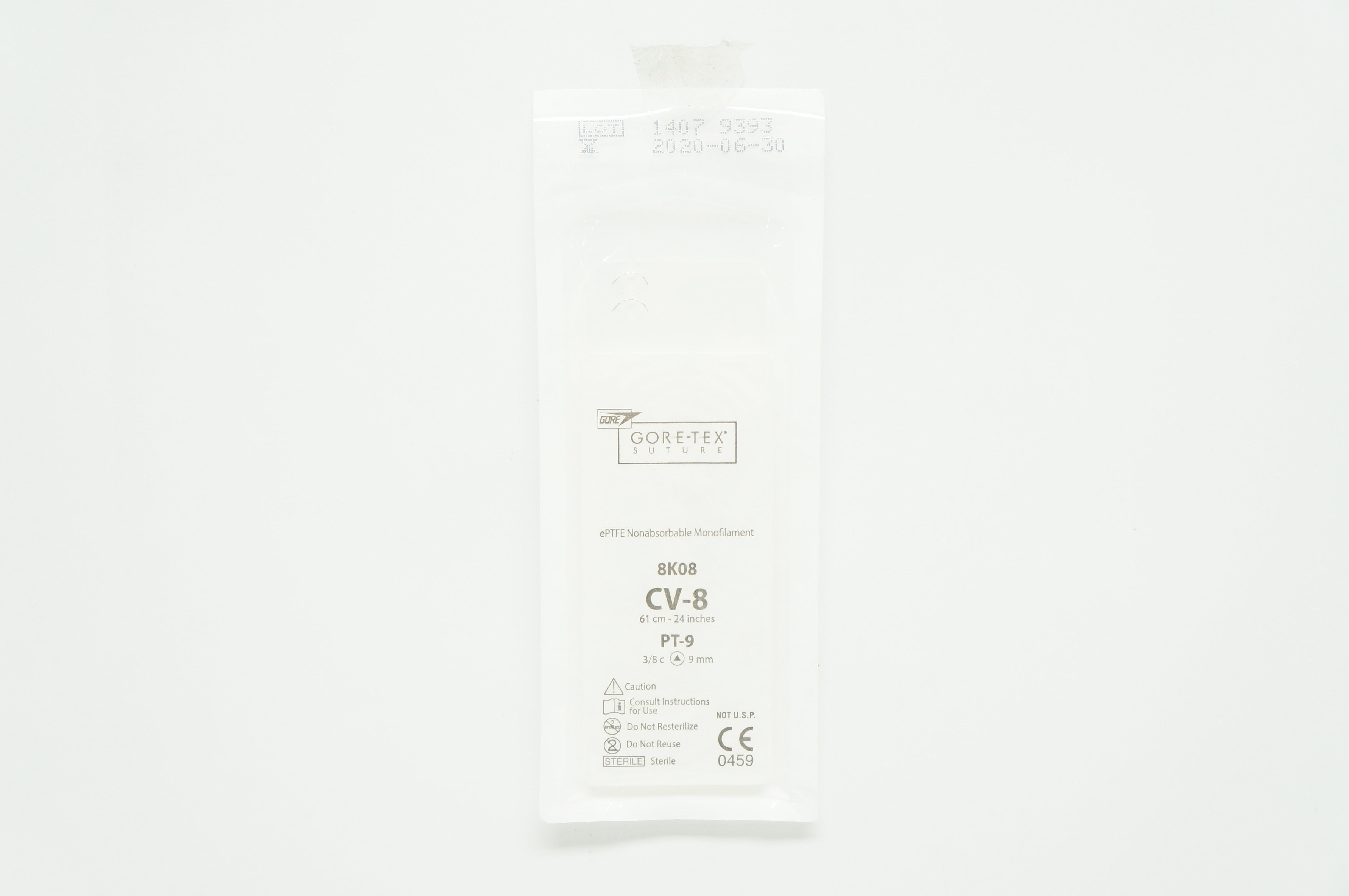 Gore 8K08 ePTFE Nonabsorbable Monofilament, CV-8 PT-9 3/8c 9mm, 24 inch (x)