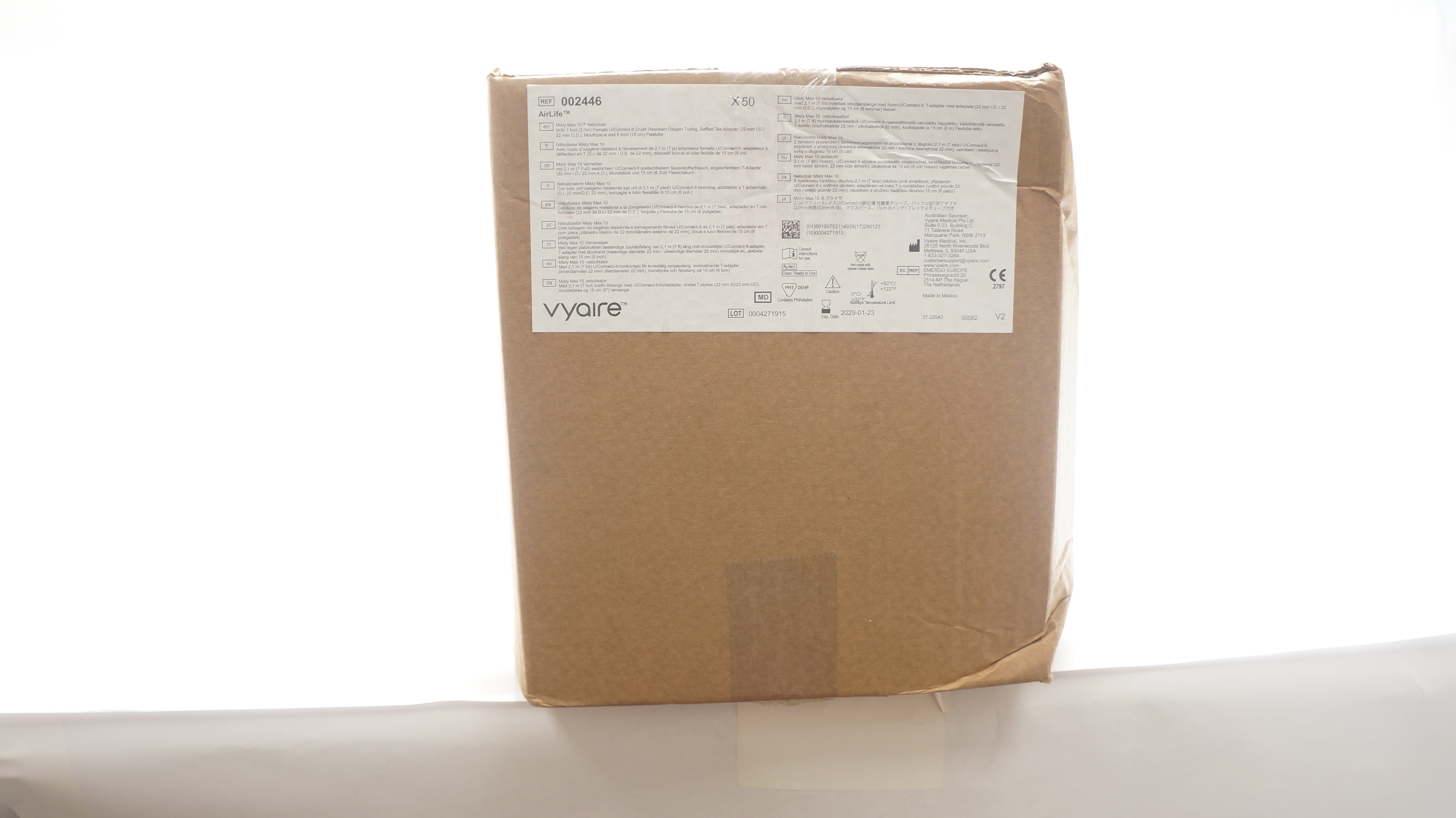 Vyaire 002446 Airlife Misty Max 10 Nebulizer W/7ft.Female Oxygen Tubing-Box of50