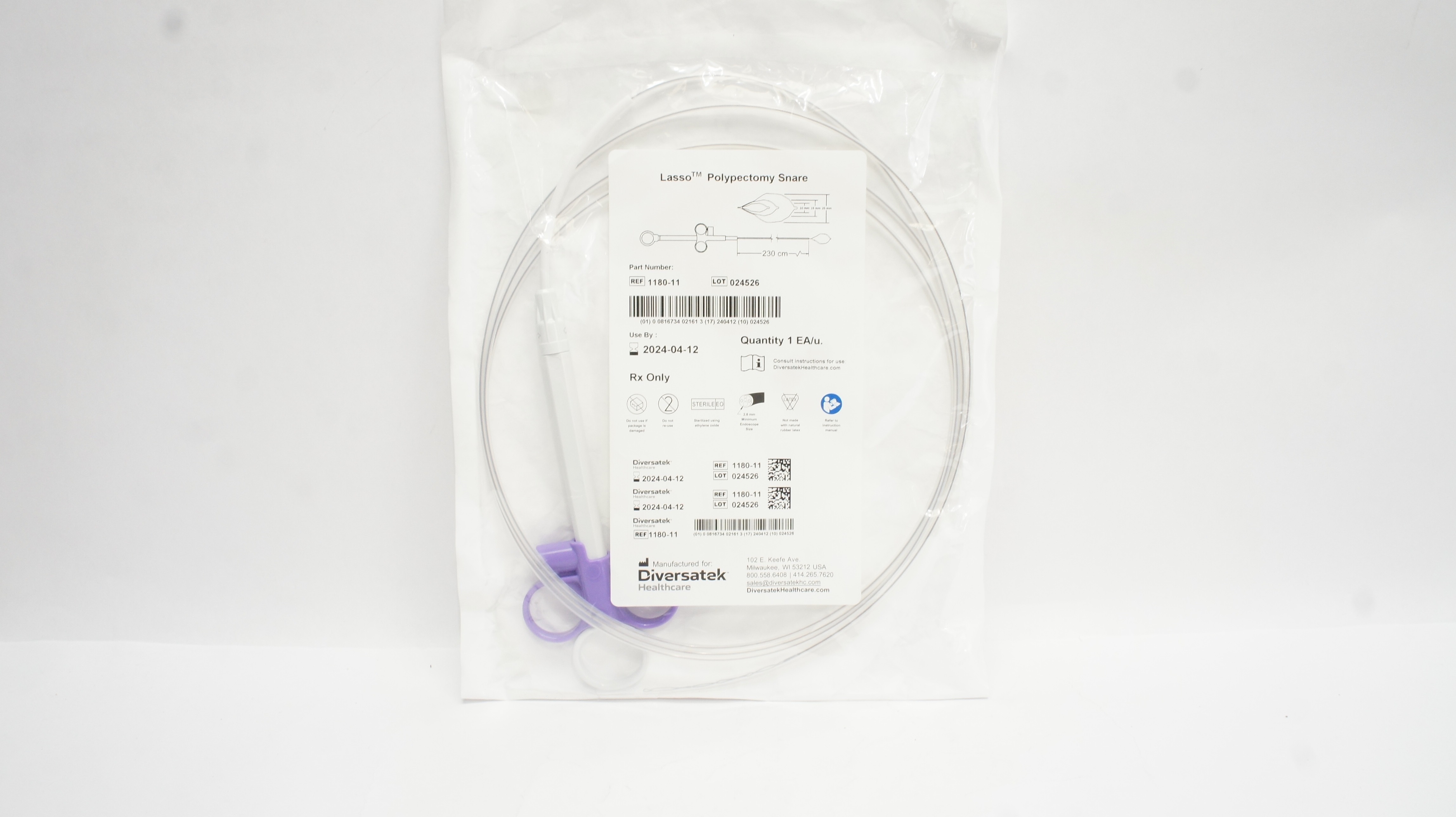 Diversatek 1180-11 Lasso Polypectomy Snare 230cm