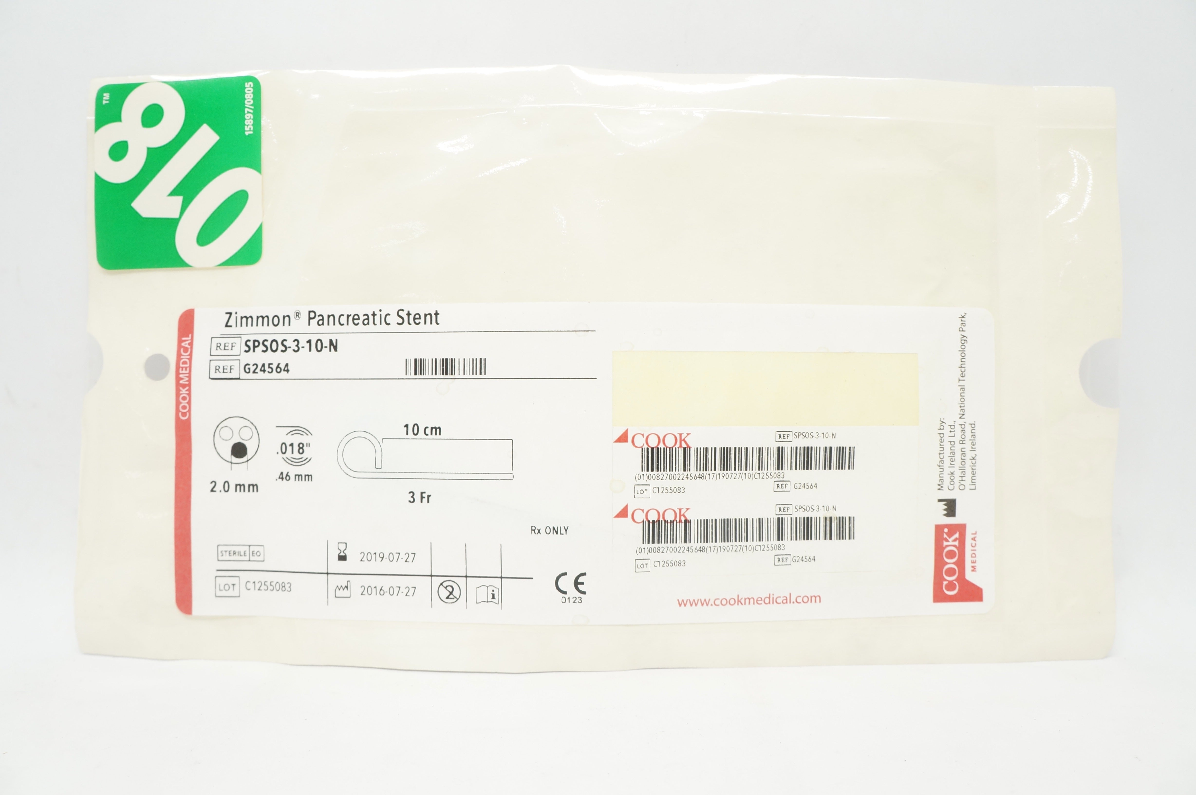 Cook Medical G24564 Zimmon Pancreatic Stnt 3Fr x 0.018inch (x)