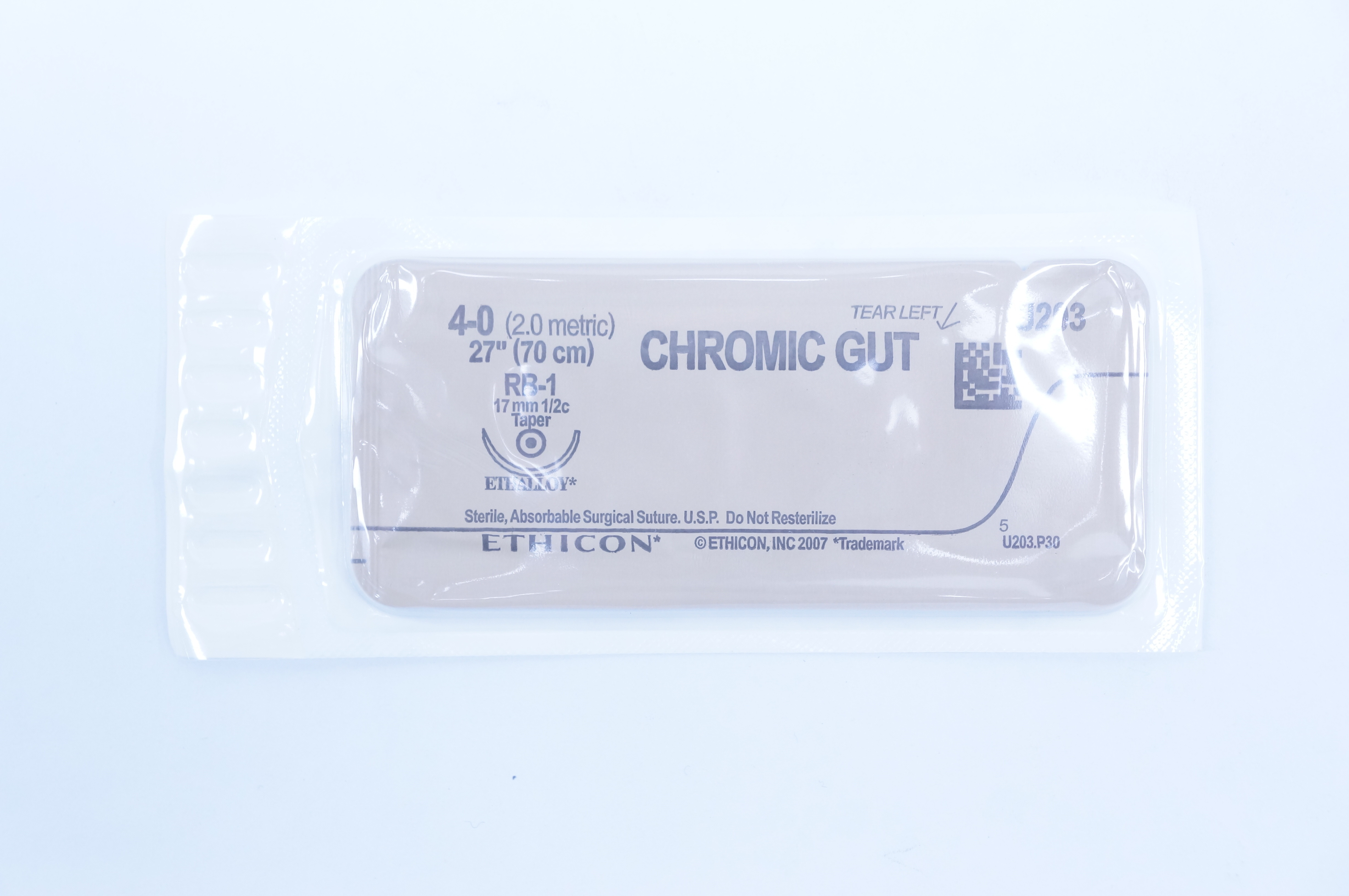 Ethicon U203 4-0 Chromic Gut RB-1 17mm 1/2c Taper, 27inch (x)