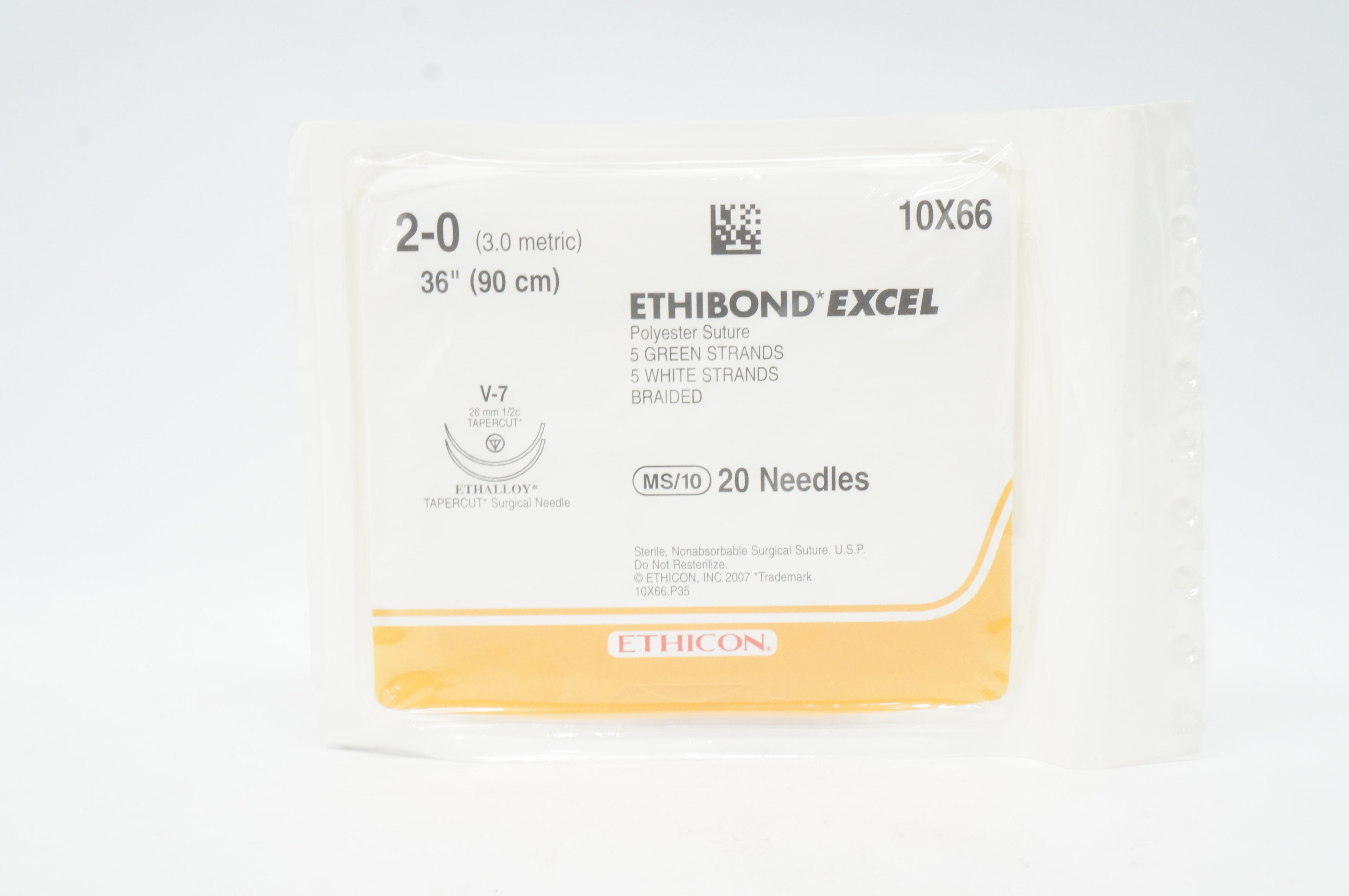 Ethicon 10X66 2-0 Ethibond Excel Polyester Stre V-7 36inch - Pack of 20 (x)