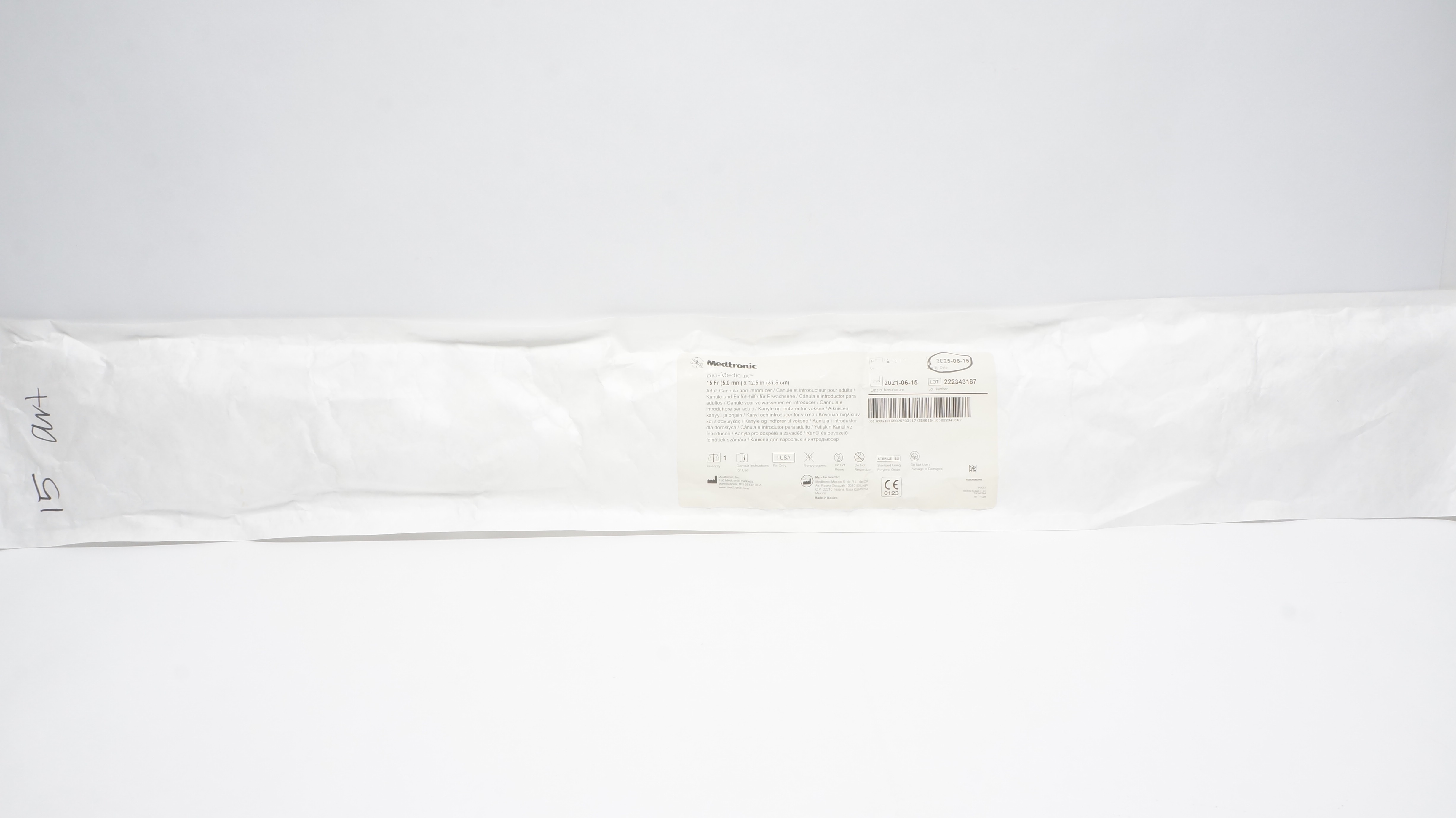 Medtronic 96570-115 Bio-Medicus Adult Cannula And Introducer, 15Fr x 12.5inch (x)