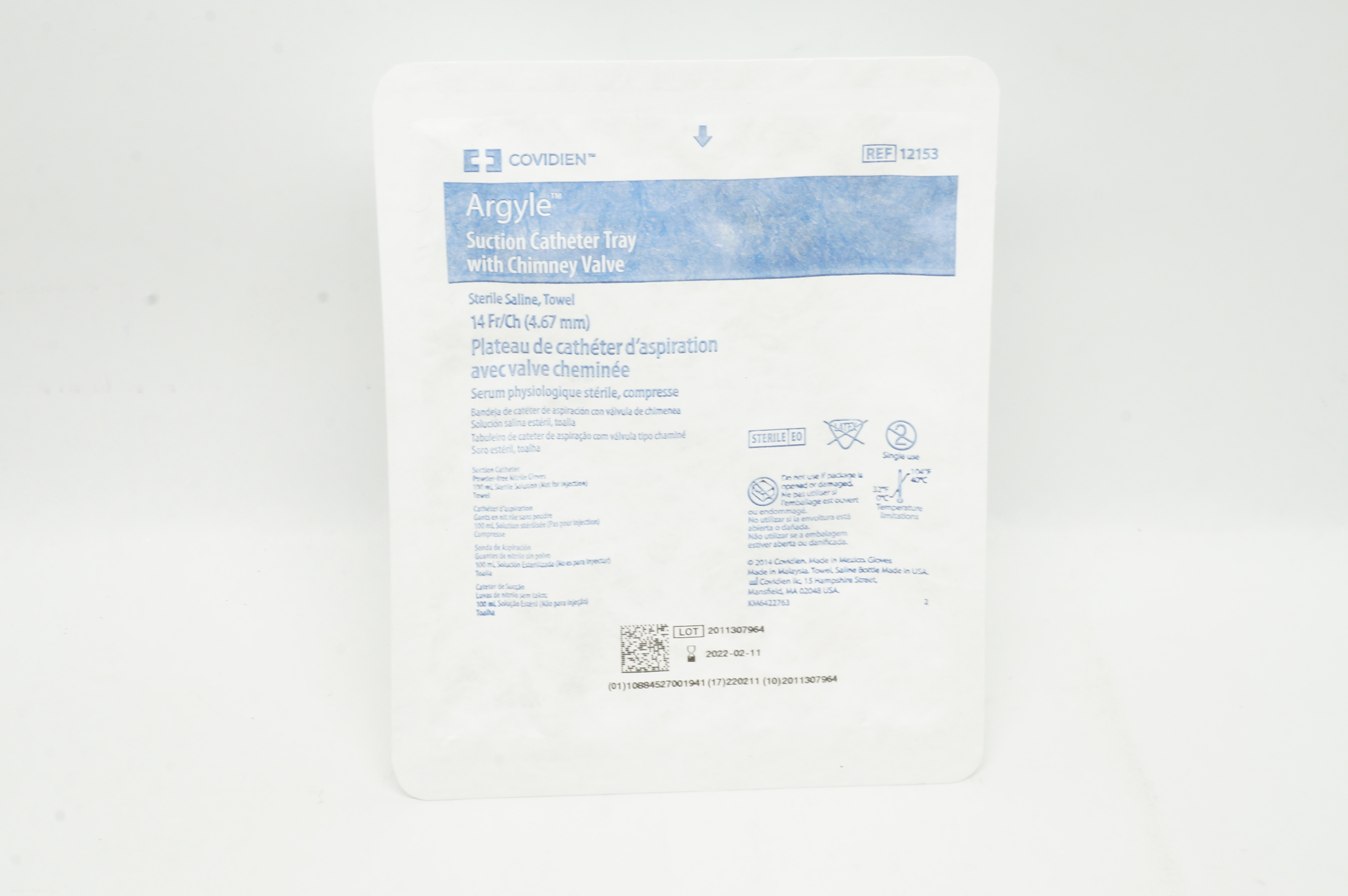 Covidien 12153 Argyle Suction Cath. Tray w/Chimney Valve 14 Fr/Ch (x)