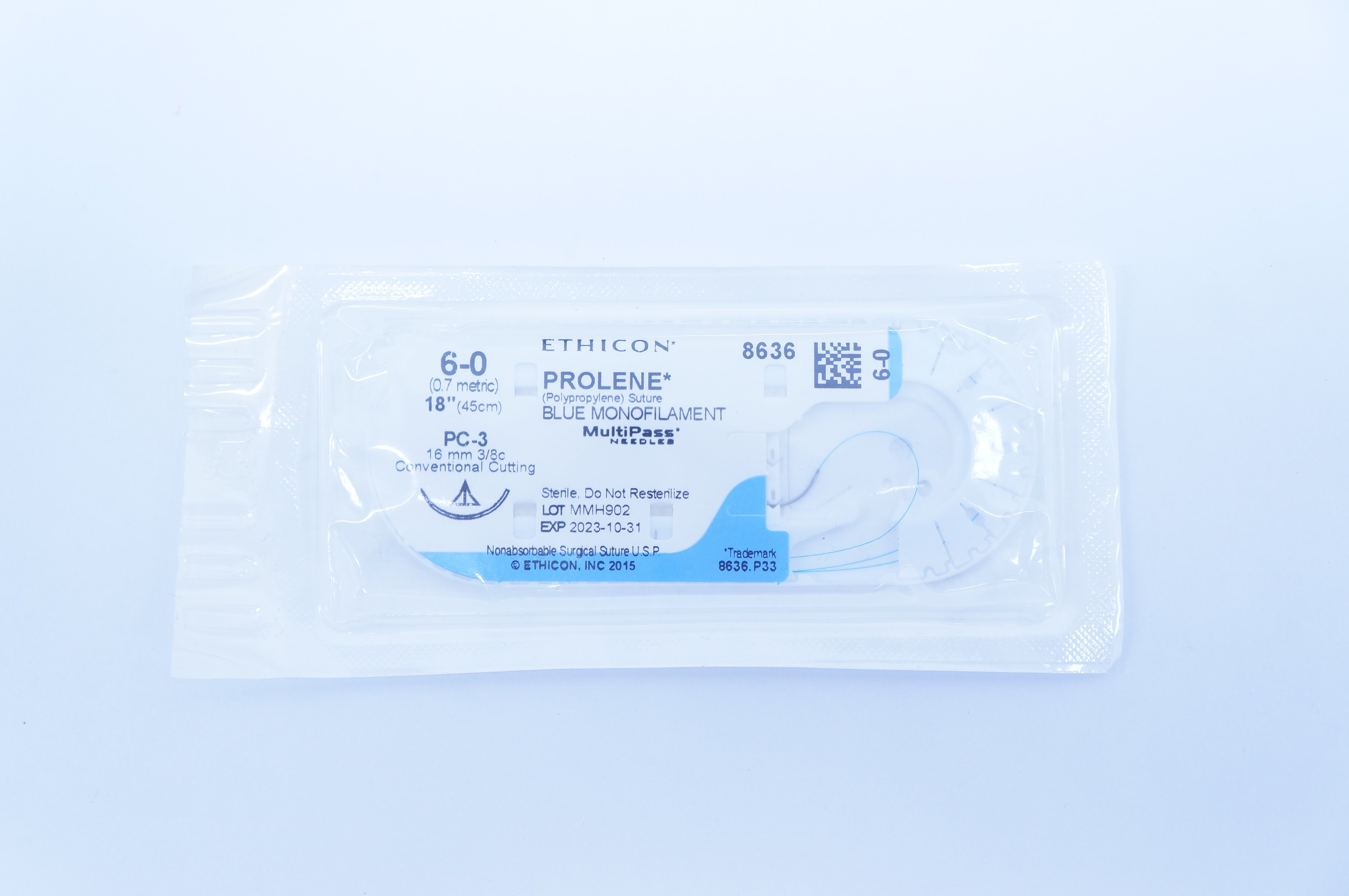 Ethicon 8636 6-0 PROLENE, PC-3, 16mm 3/8c, MultiPass, 18inch