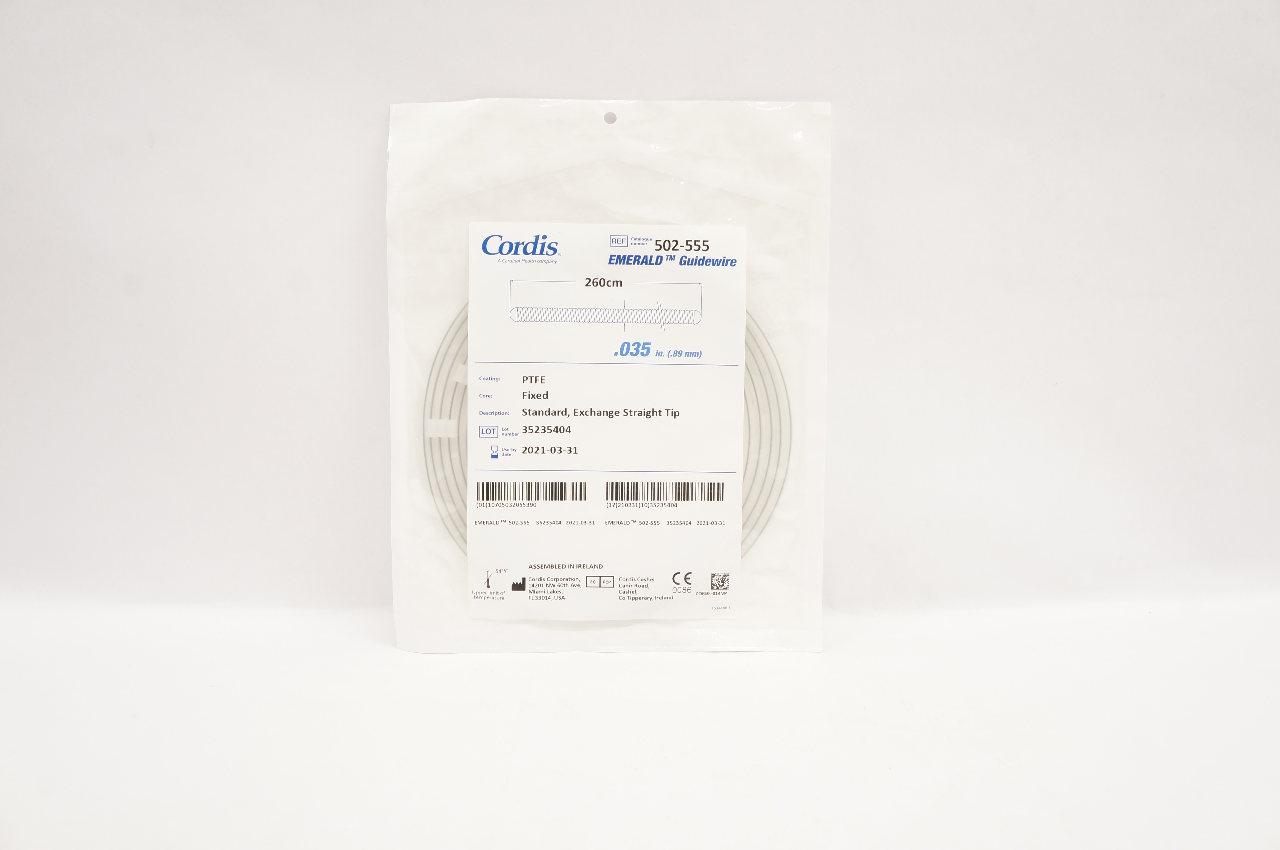 Cordis 502-555 Emerald Guidewire Exchange Straight Tip .035inch x 260cm (x)