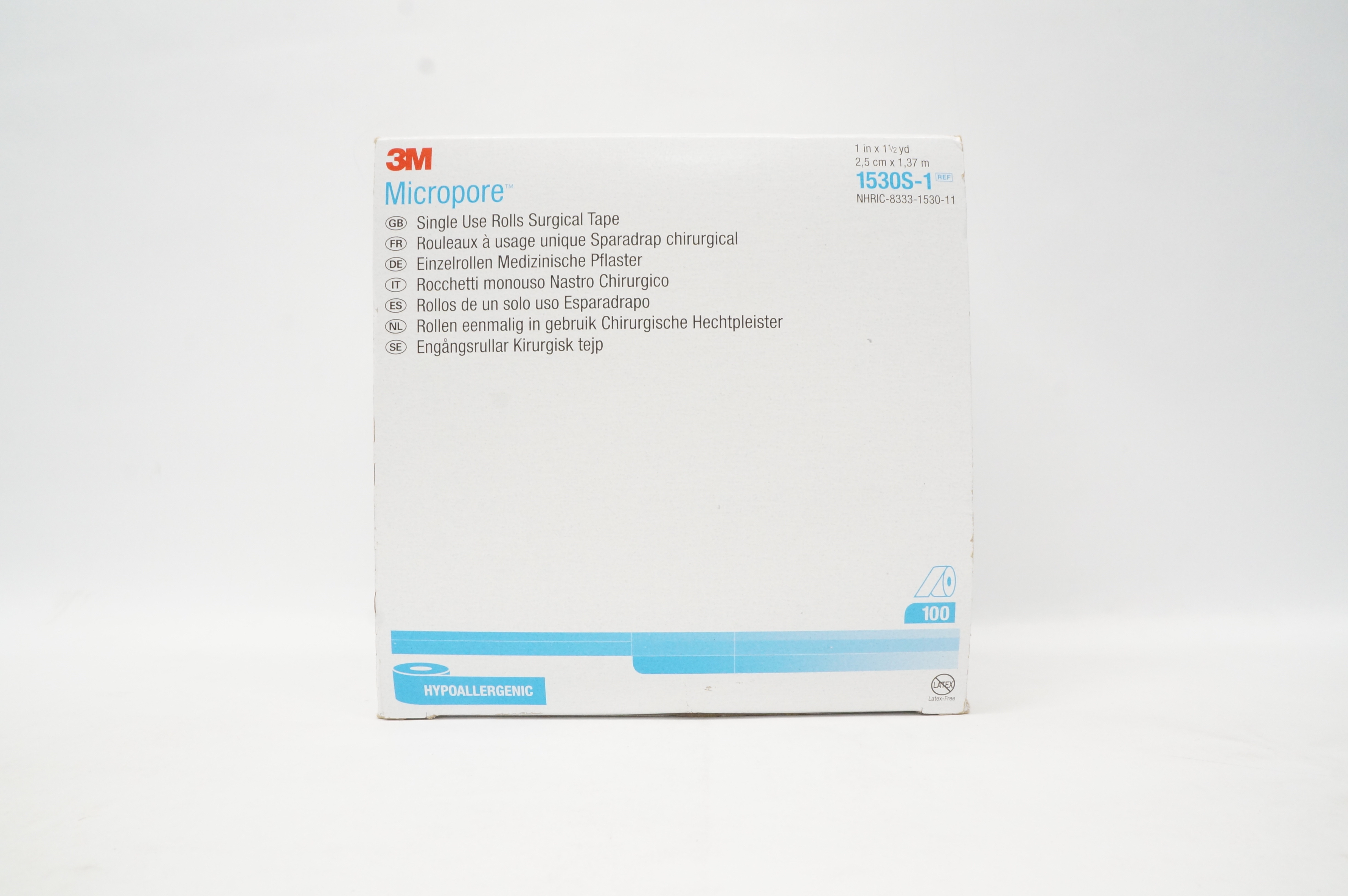 3M 1530S-1 Micropore Surgical Tape 1 inch x 1.5 yd. - Box of 100