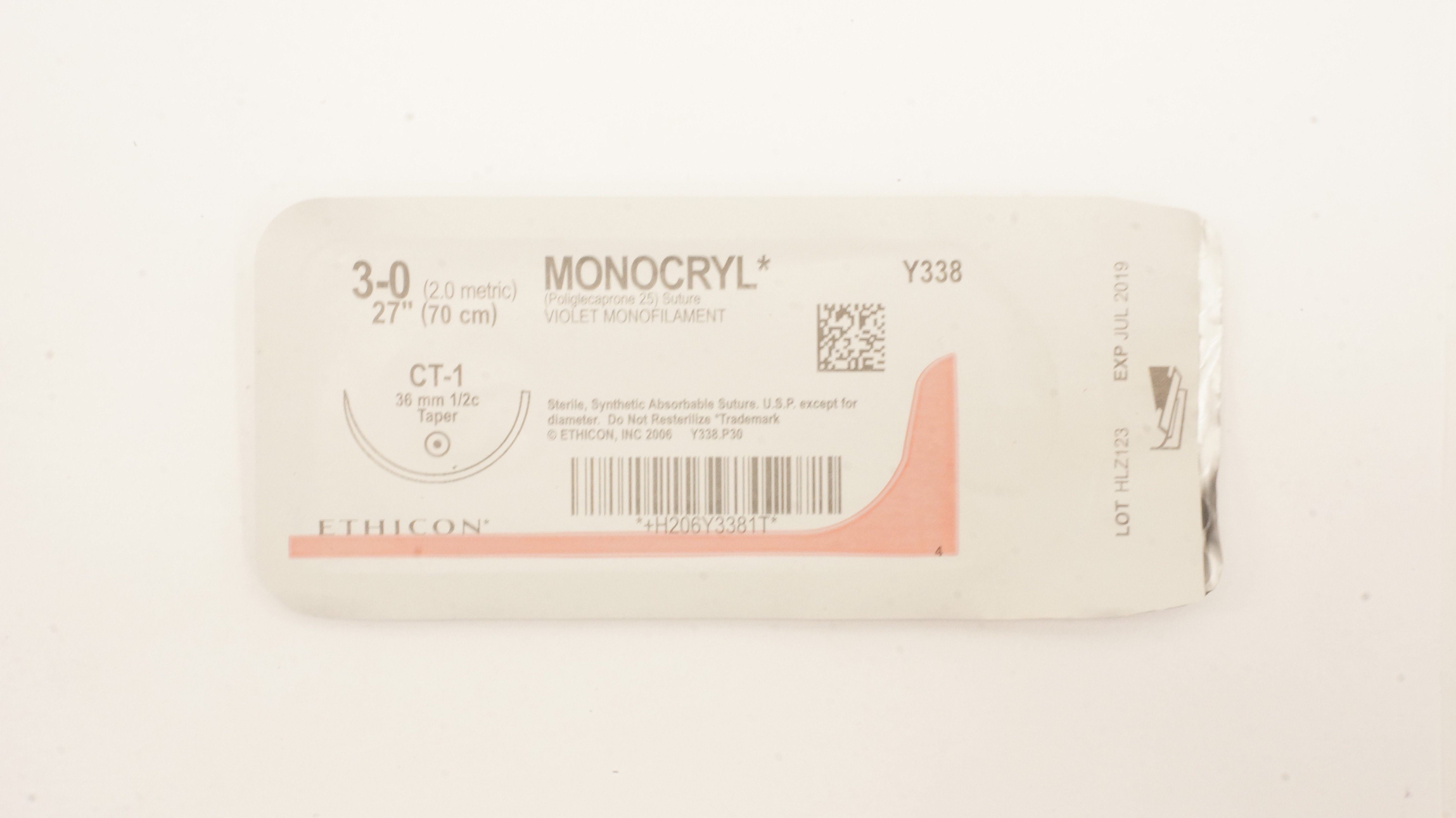 Ethicon Y338 3-0 MONOCRYL Stre Violet MonofilamentCT-1 36mm 1/2c Taper 27inch(x)