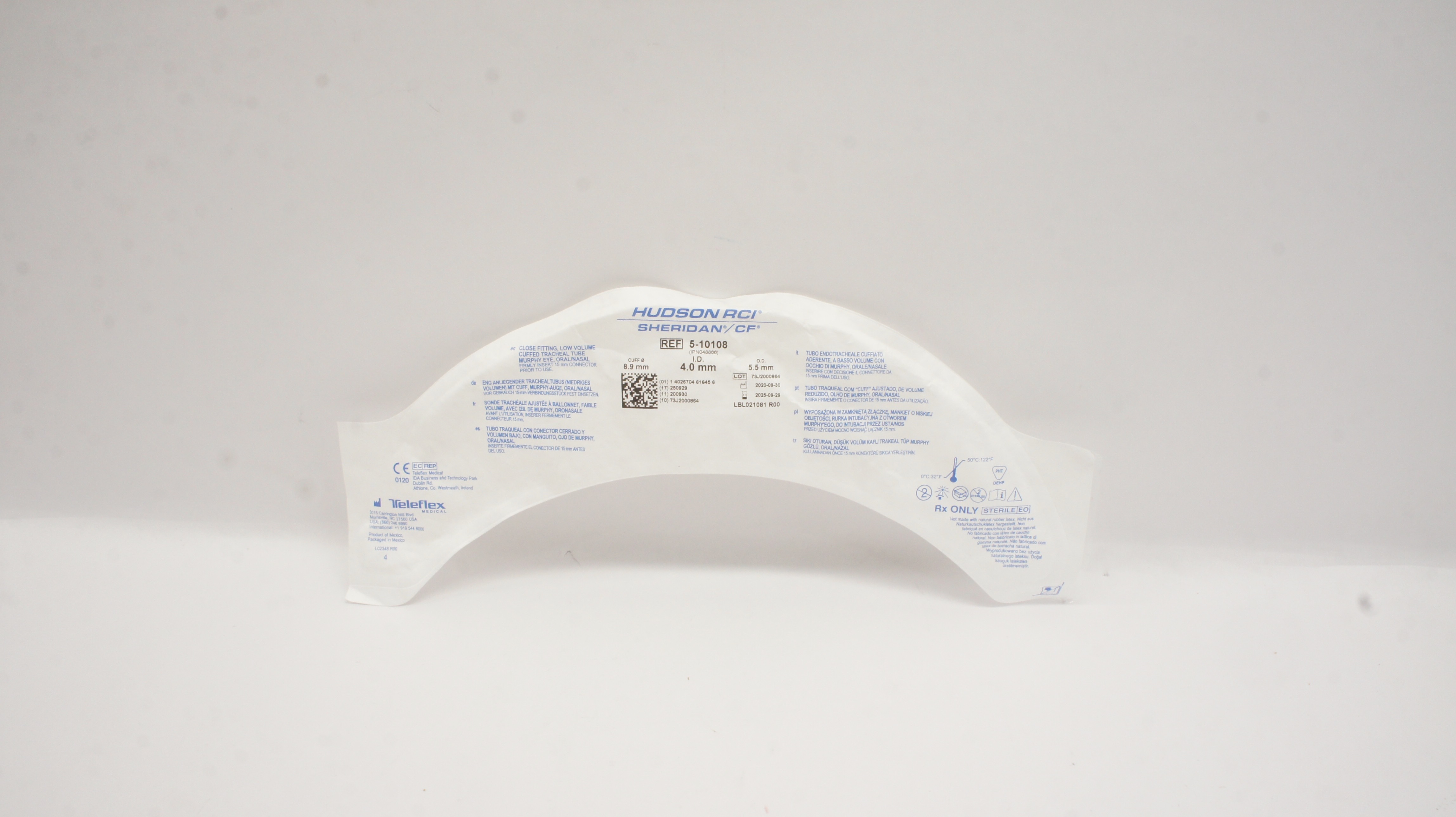 Teleflex 5-10108 Hudson RCI Sheridan CF Tracheal Tube 8.9mm x 4.0mm