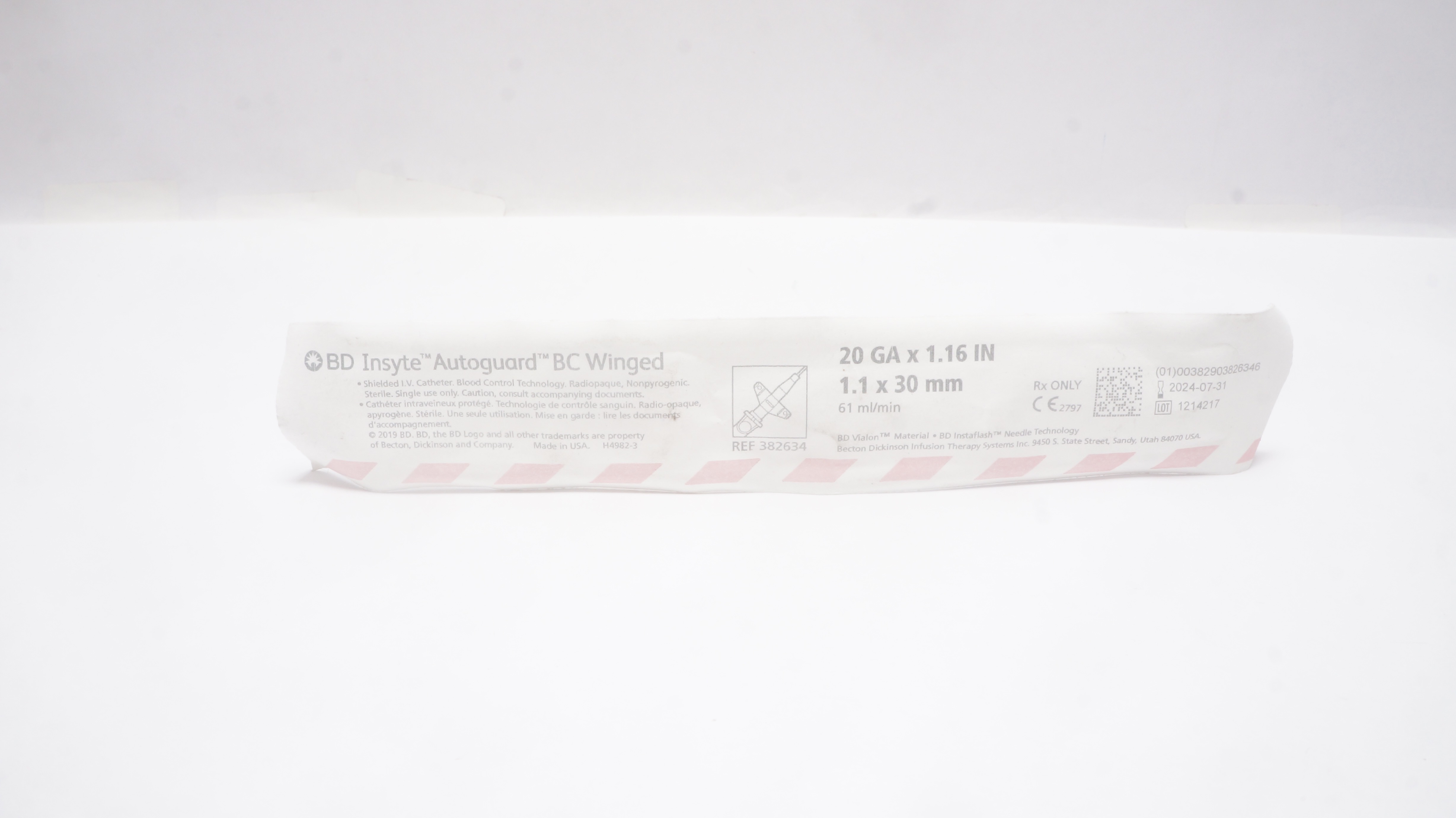 BD 382634 Autoguard BC Winged Shielded I.V. Cath. 20GA. x 1.16inch