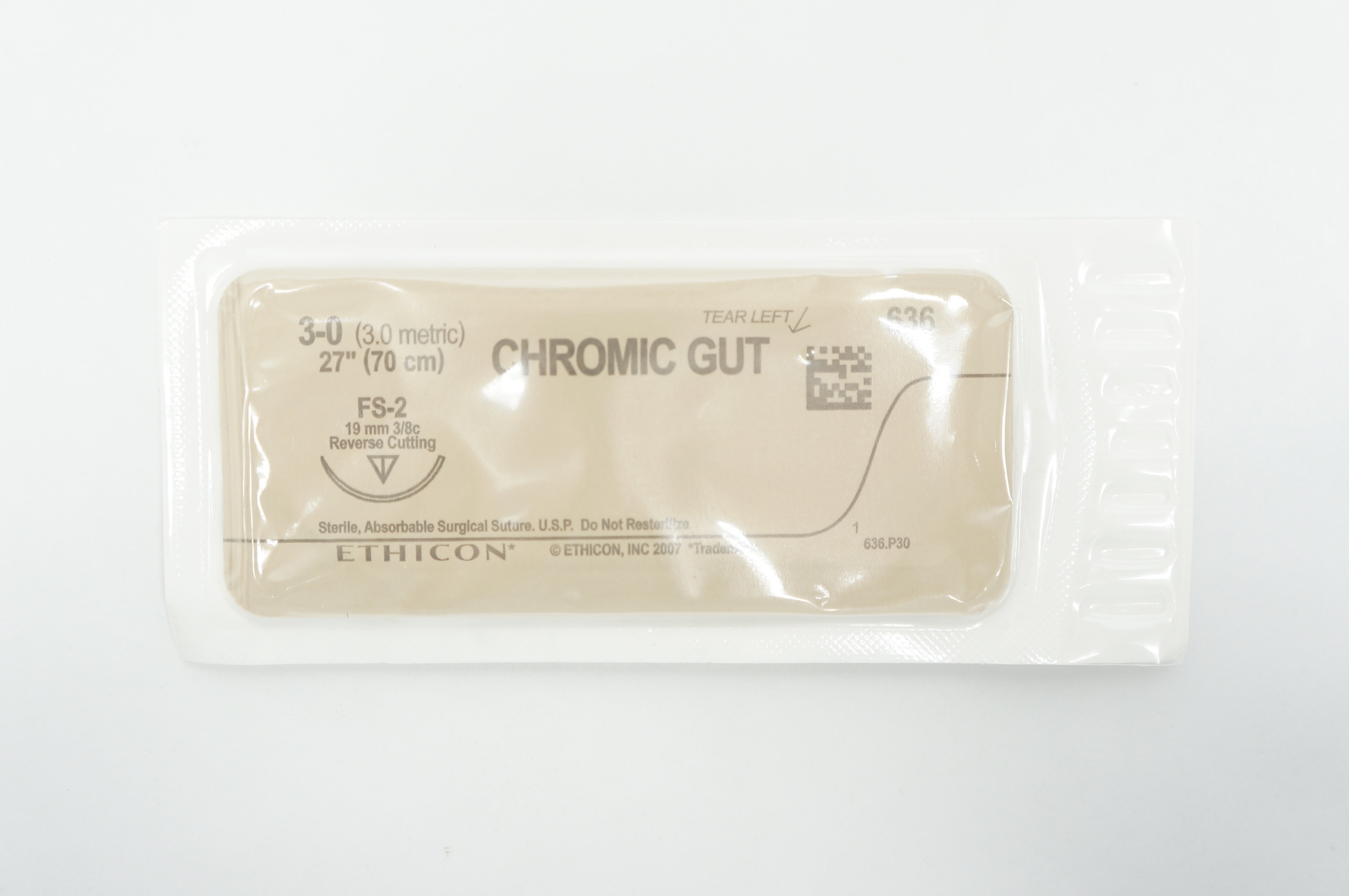 Ethicon 636 3-0 CHROMIC GUT, FS-2, 19mm 3/8c Reverse Cutting, 27 inch (x)